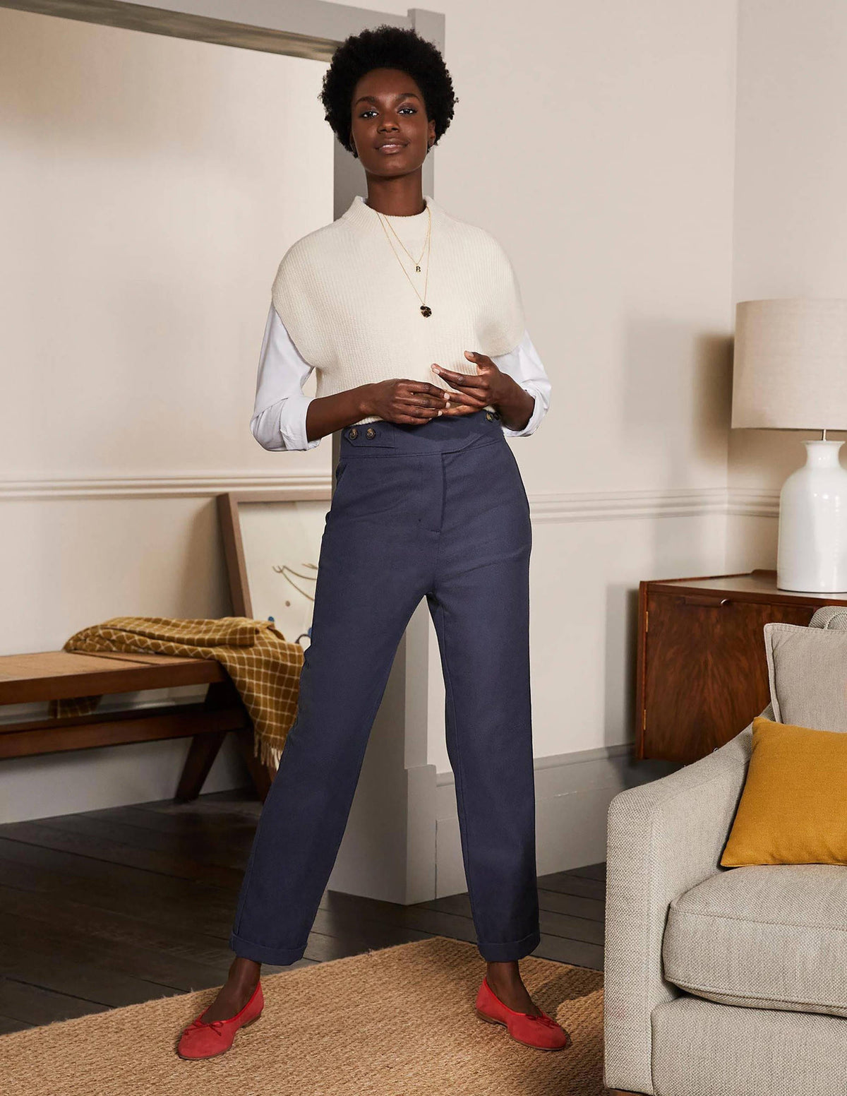 Tab Detail Pants-Navy - Image 5