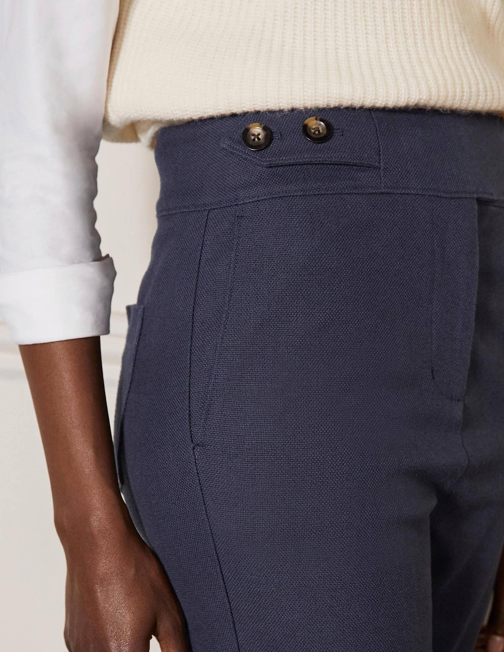 Tab Detail Pants-Navy-1