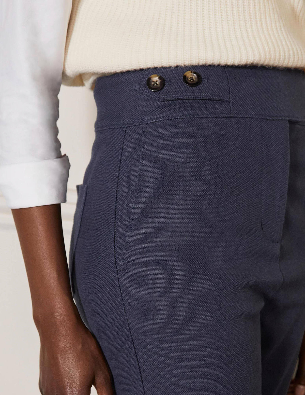 Tab Detail Pants-Navy - Image 1