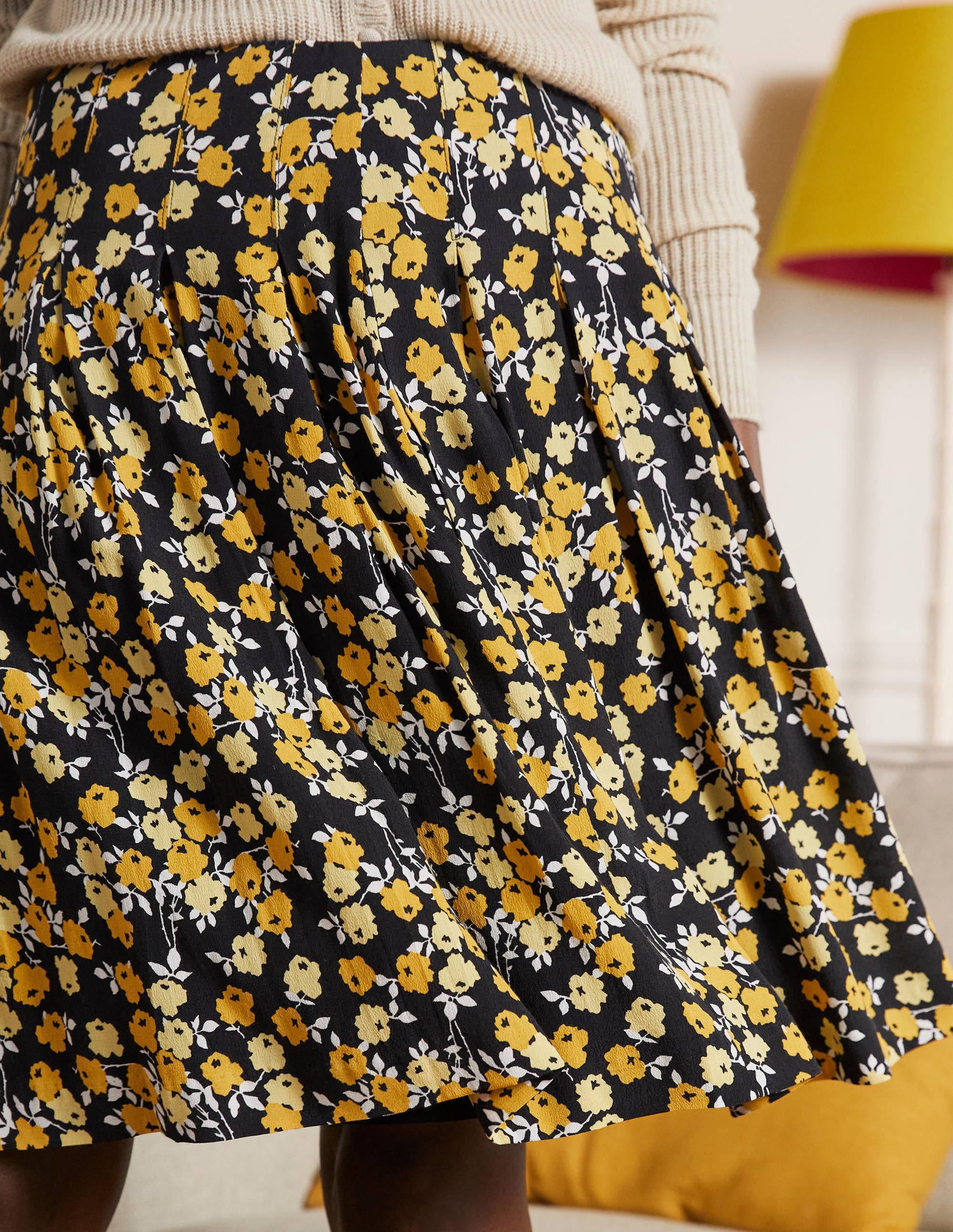 Victoria Pleated Skirt-Black, Abstract Sprig - Image 1