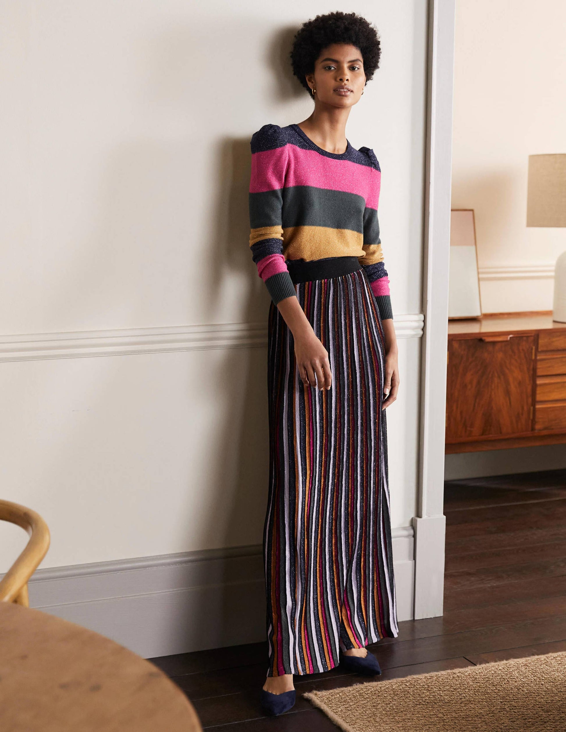 Knitted Party Skirt-Multi Lurex Stripe-5