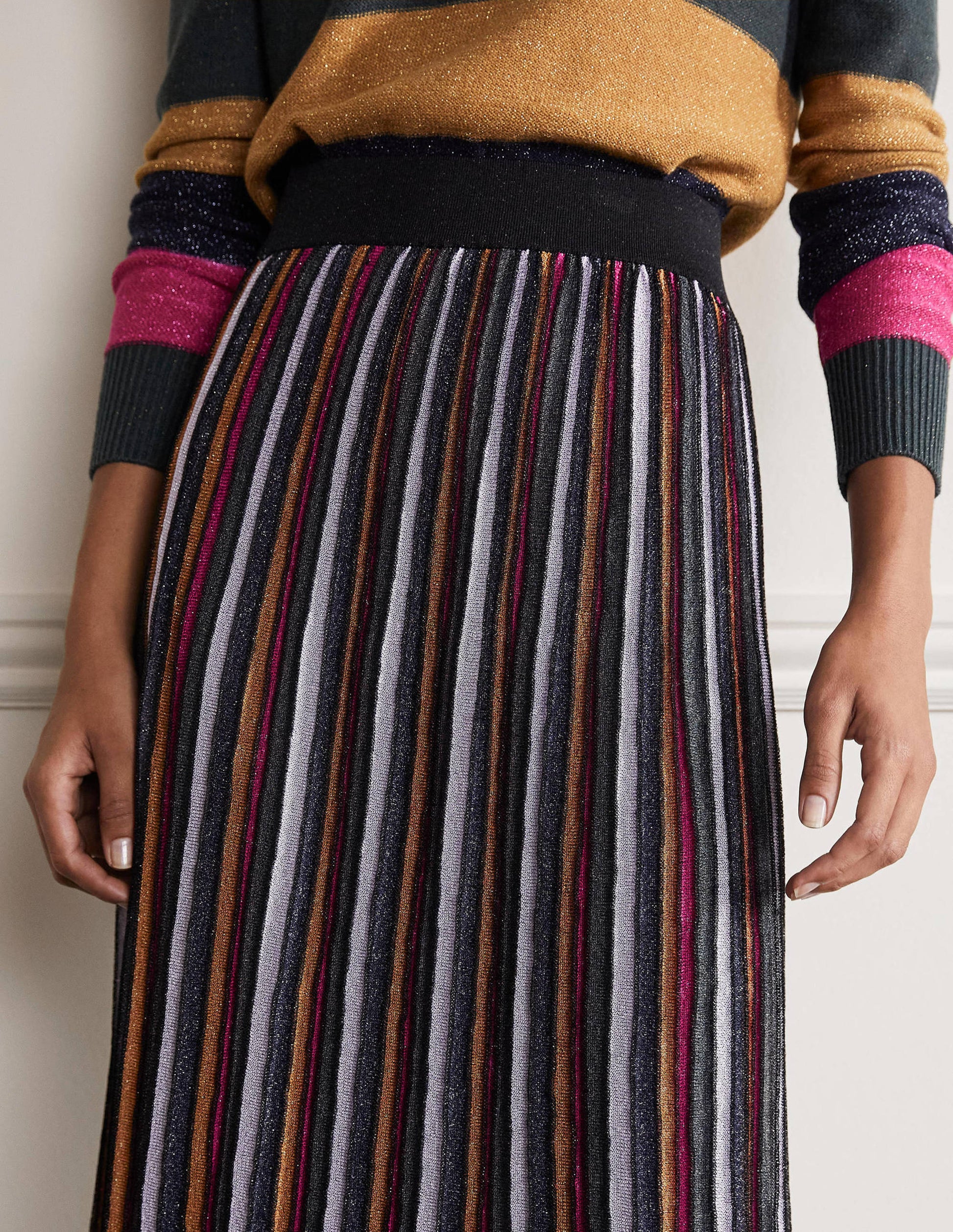 Knitted Party Skirt-Multi Lurex Stripe-2