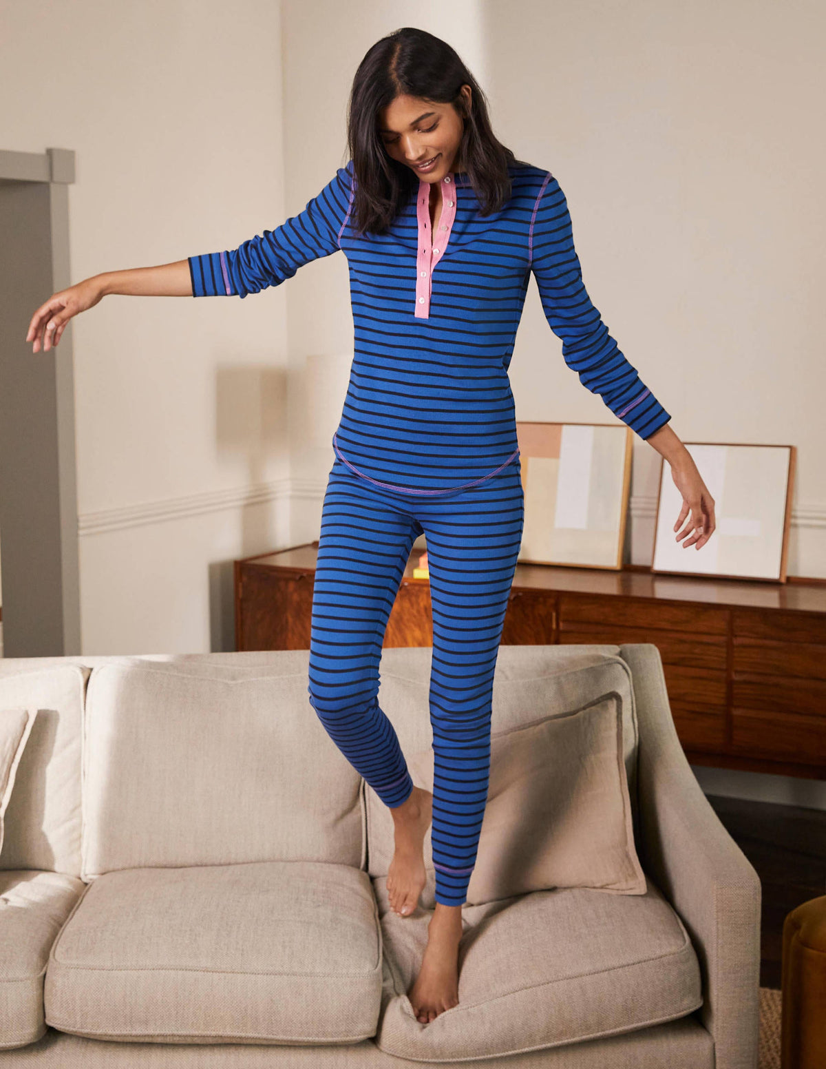 Ribbed Pajama Leggings-Porcelain Blue and Navy Stripe-4