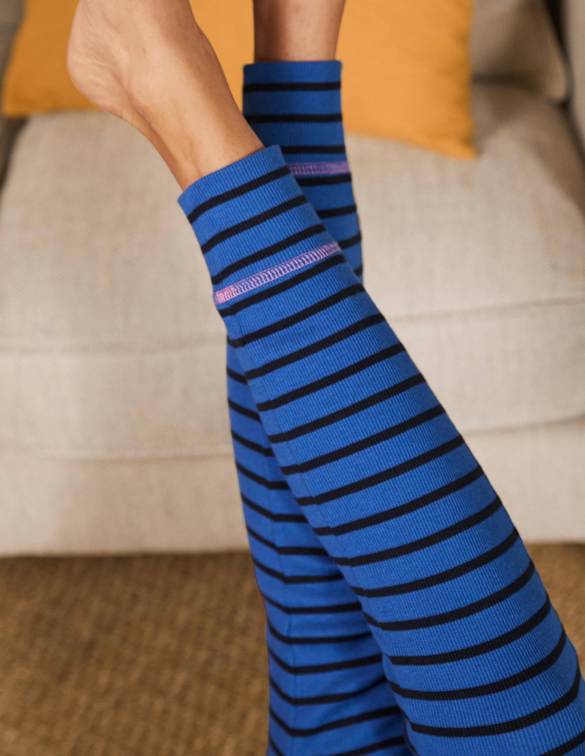 Ribbed Pajama Leggings-Porcelain Blue and Navy Stripe - Image 3