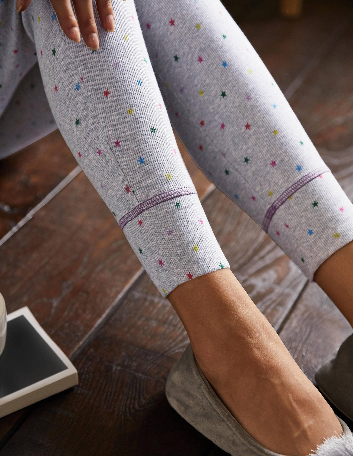 Ribbed Pajama Leggings-Grey Marl, Multi Little Star-2