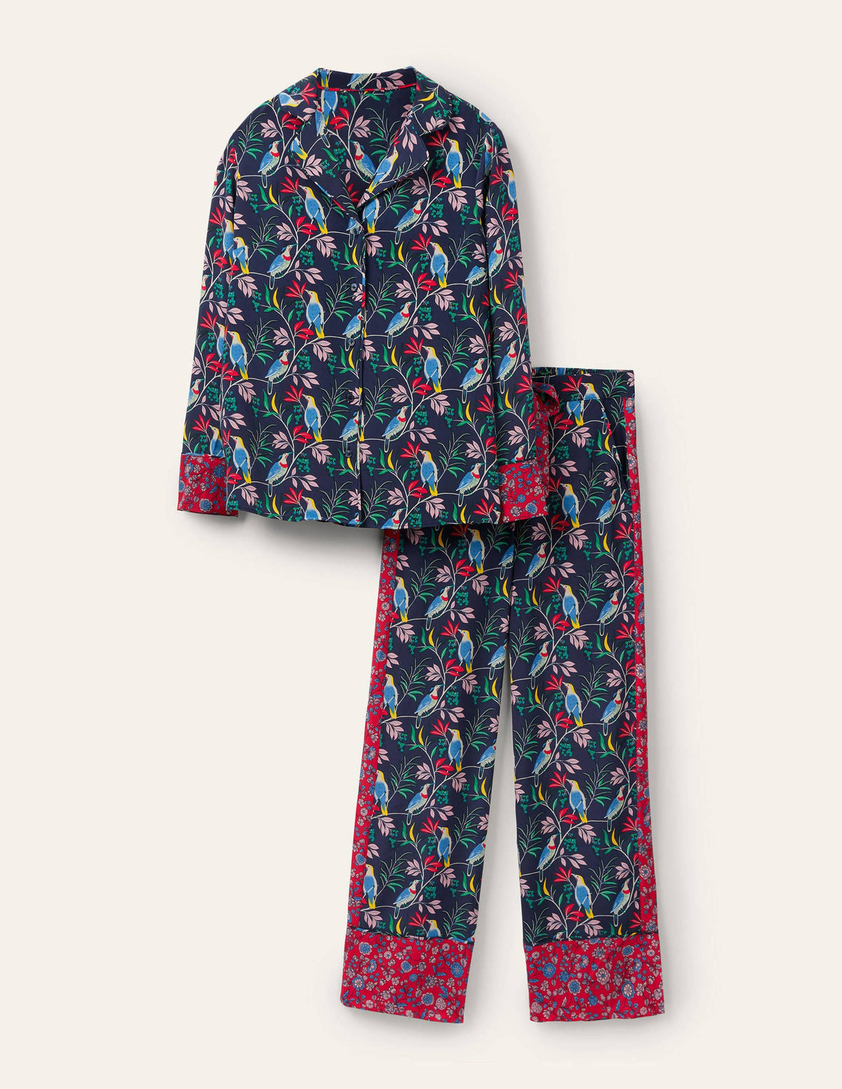 Silk Pajama Set-Navy, Berry Bird - Image 5