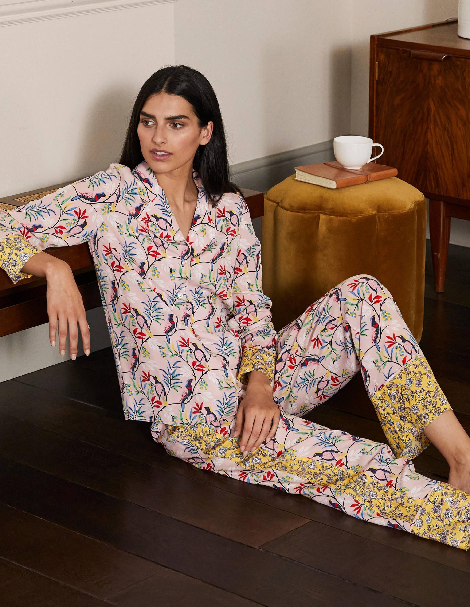 Silk Pajama Set-Milkshake, Berry Bird - Image 4