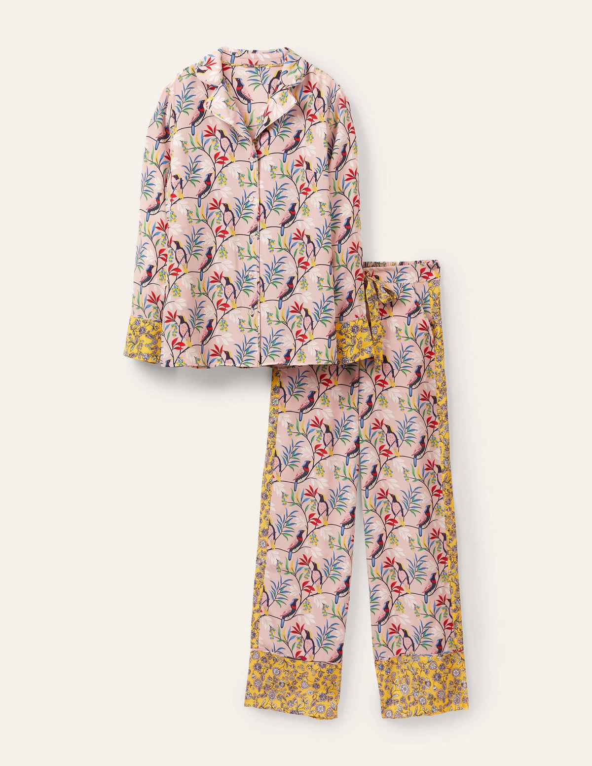 Silk Pajama Set-Milkshake, Berry Bird-5