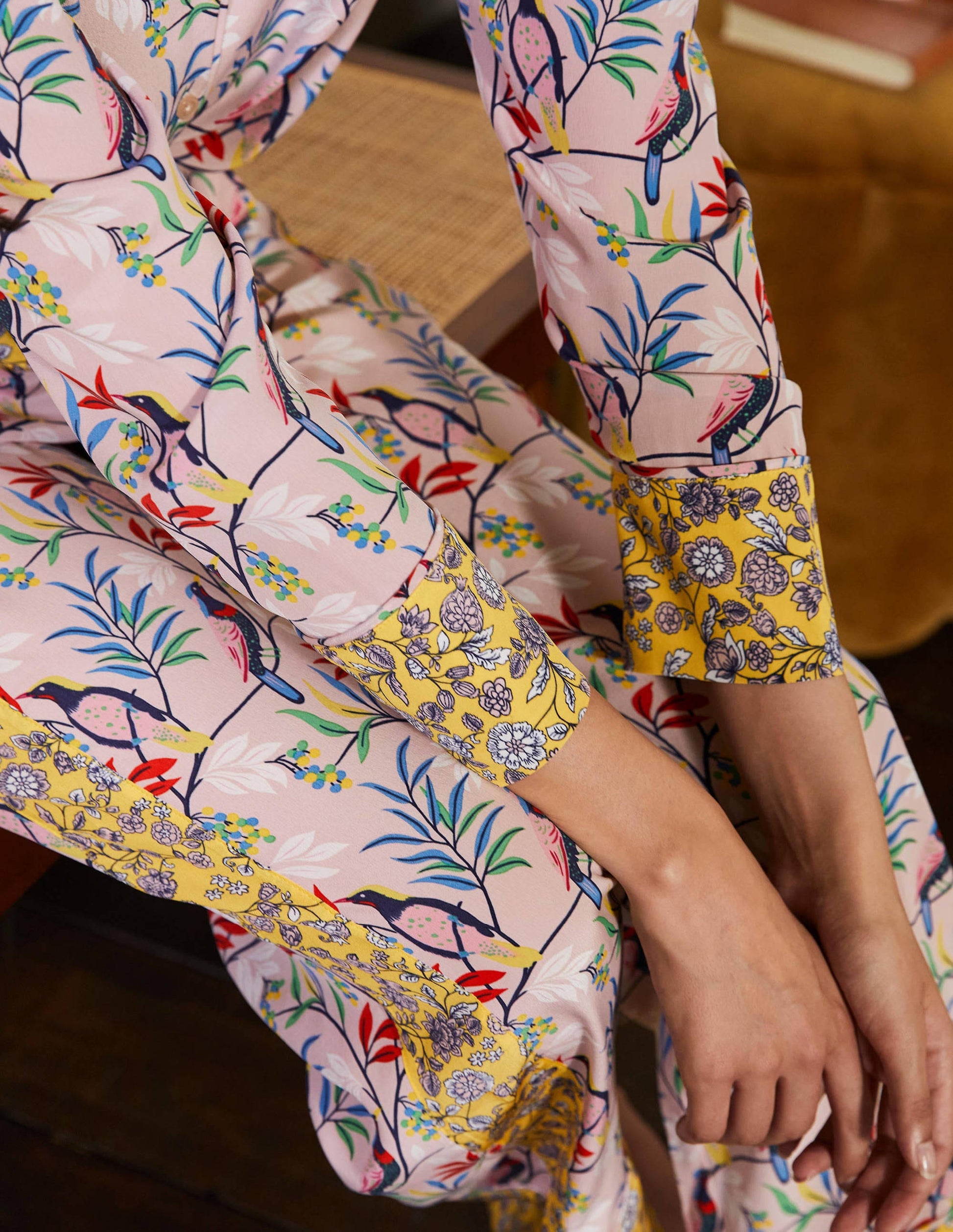 Silk Pajama Set-Milkshake, Berry Bird-1