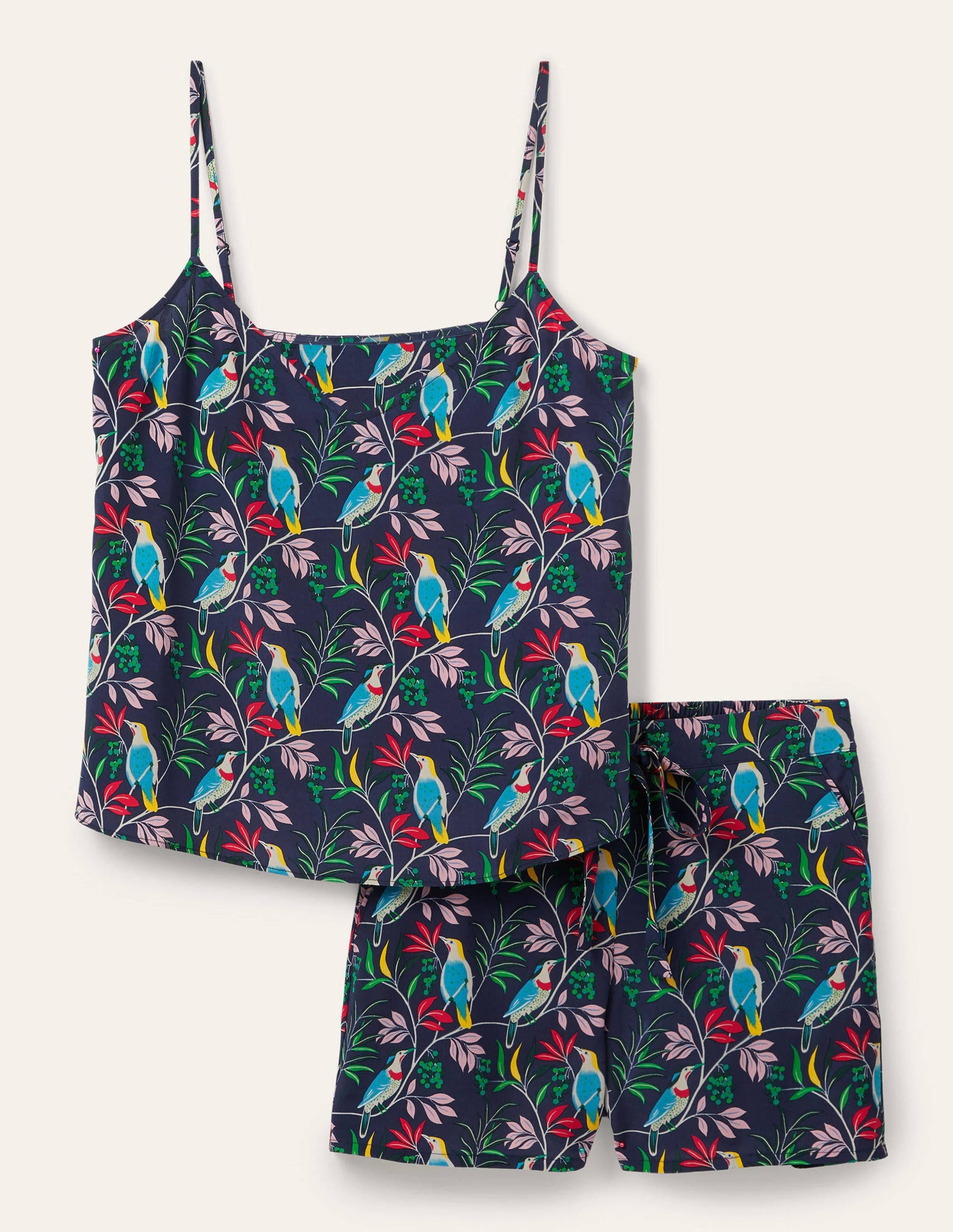 Silk Cami Pajama Set-Navy, Berry Bird-5