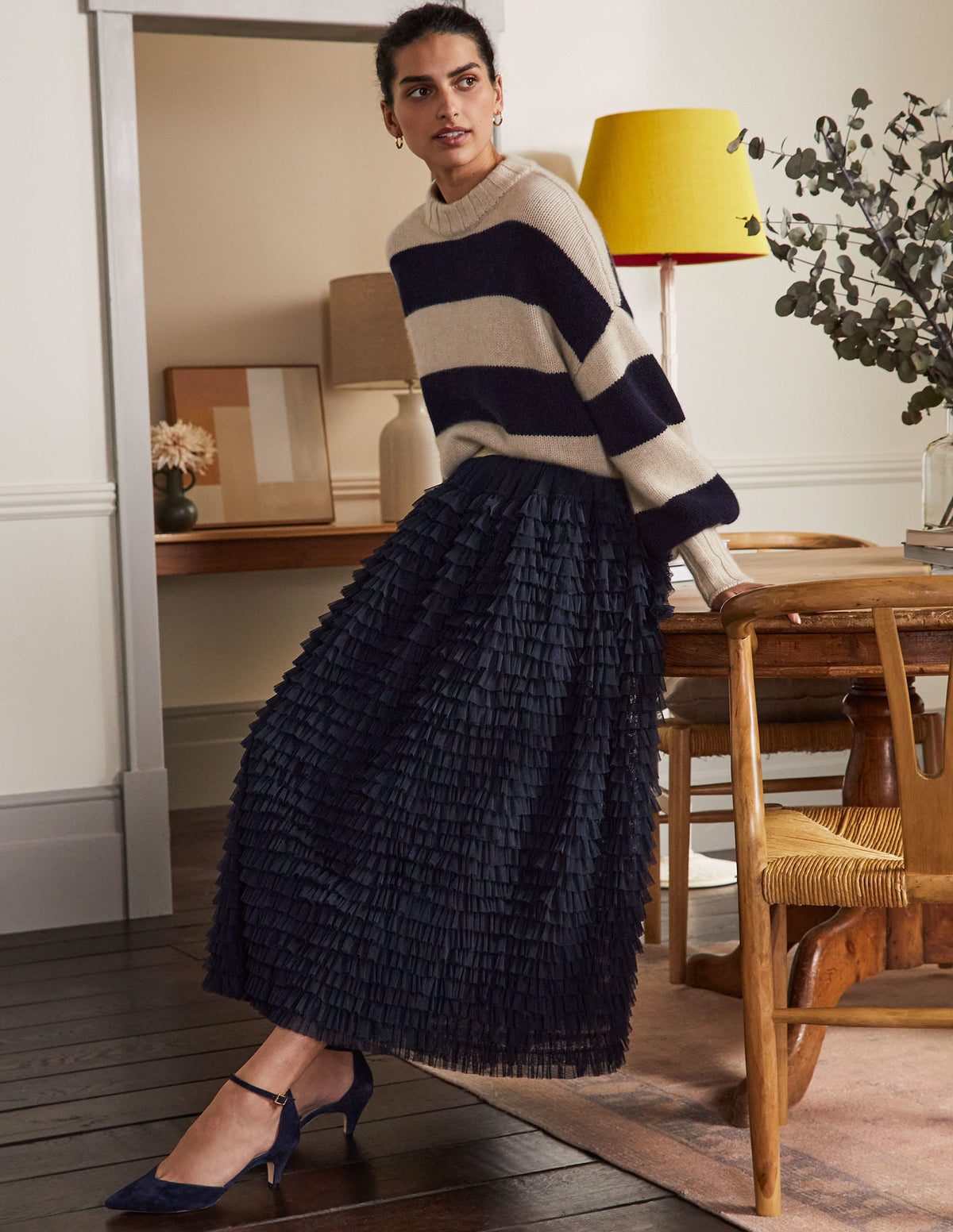 Tulle Midi Skirt-Navy-1
