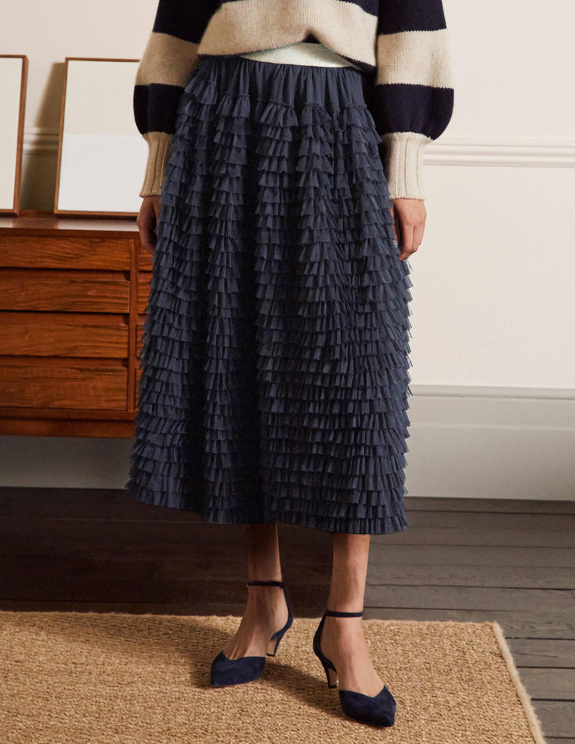 Tulle Midi Skirt-Navy-4