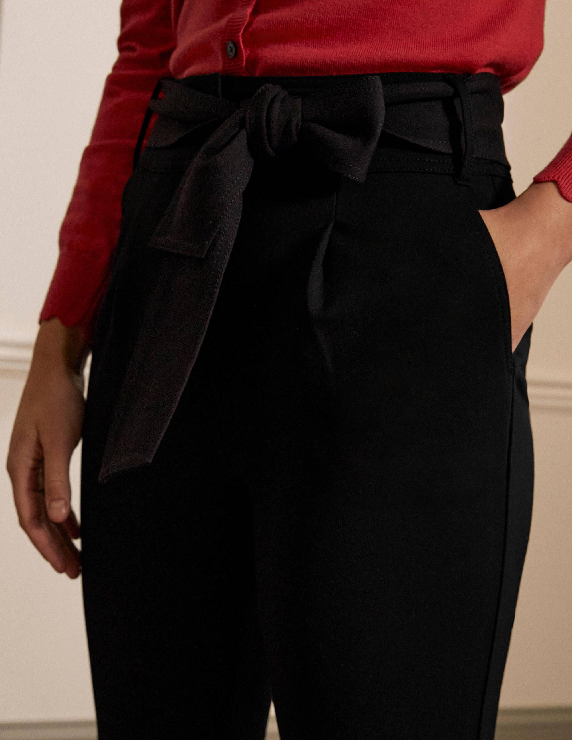 Tie Waist Ponte Pants-Black - Image 3