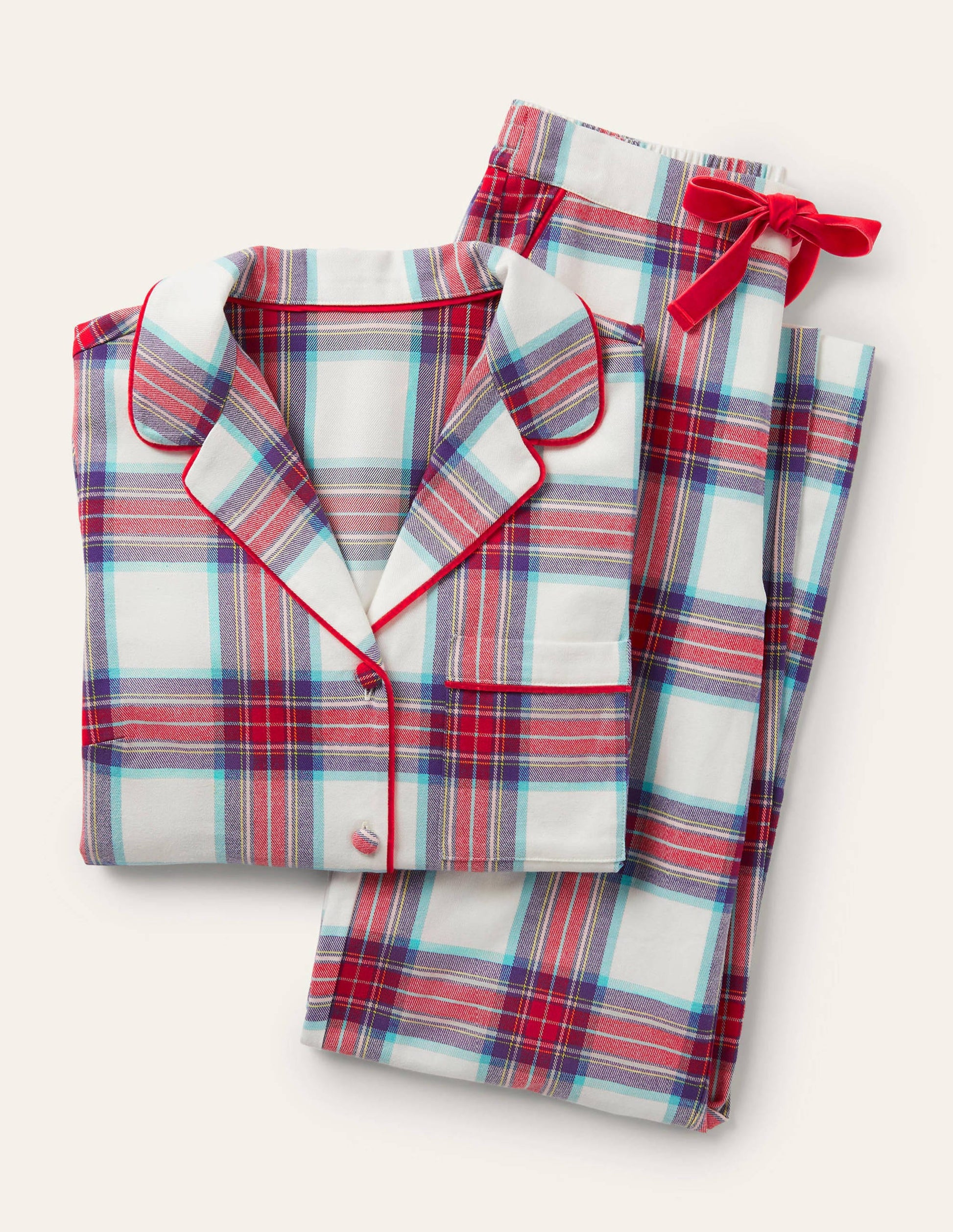 Vanessa Cosy Pajama Set-Ivory and Rockabilly Red Check-6