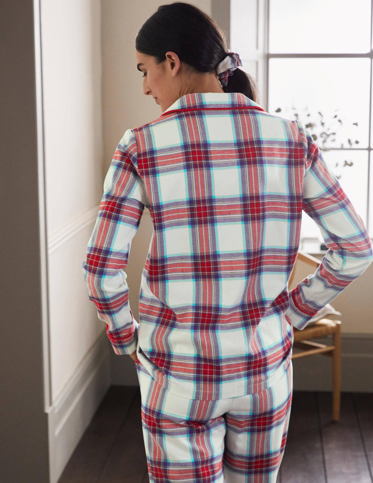 Vanessa Cosy Pajama Set-Ivory and Rockabilly Red Check-2