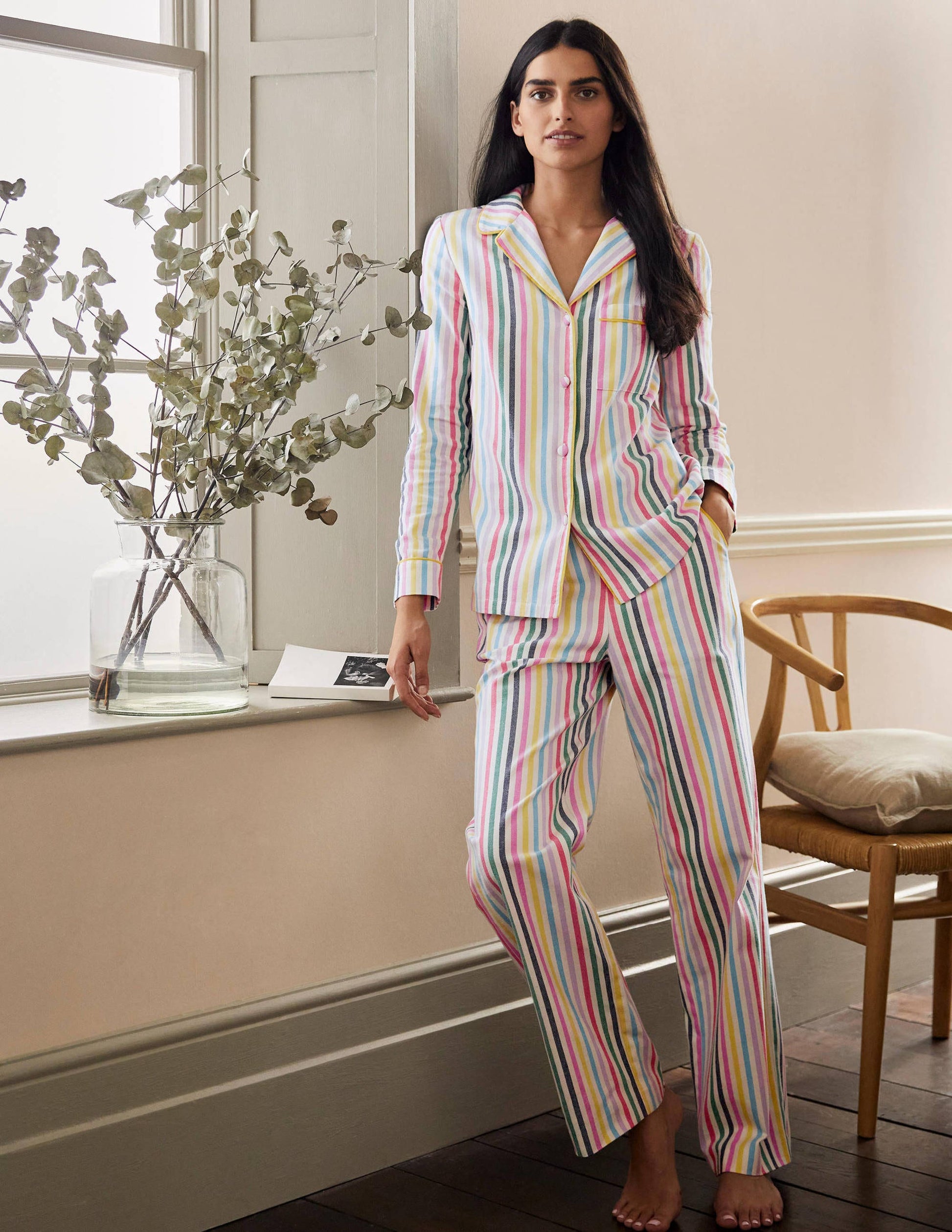 Vanessa Cosy Pajama Set-Sail Woven Rainbow Stripe-3