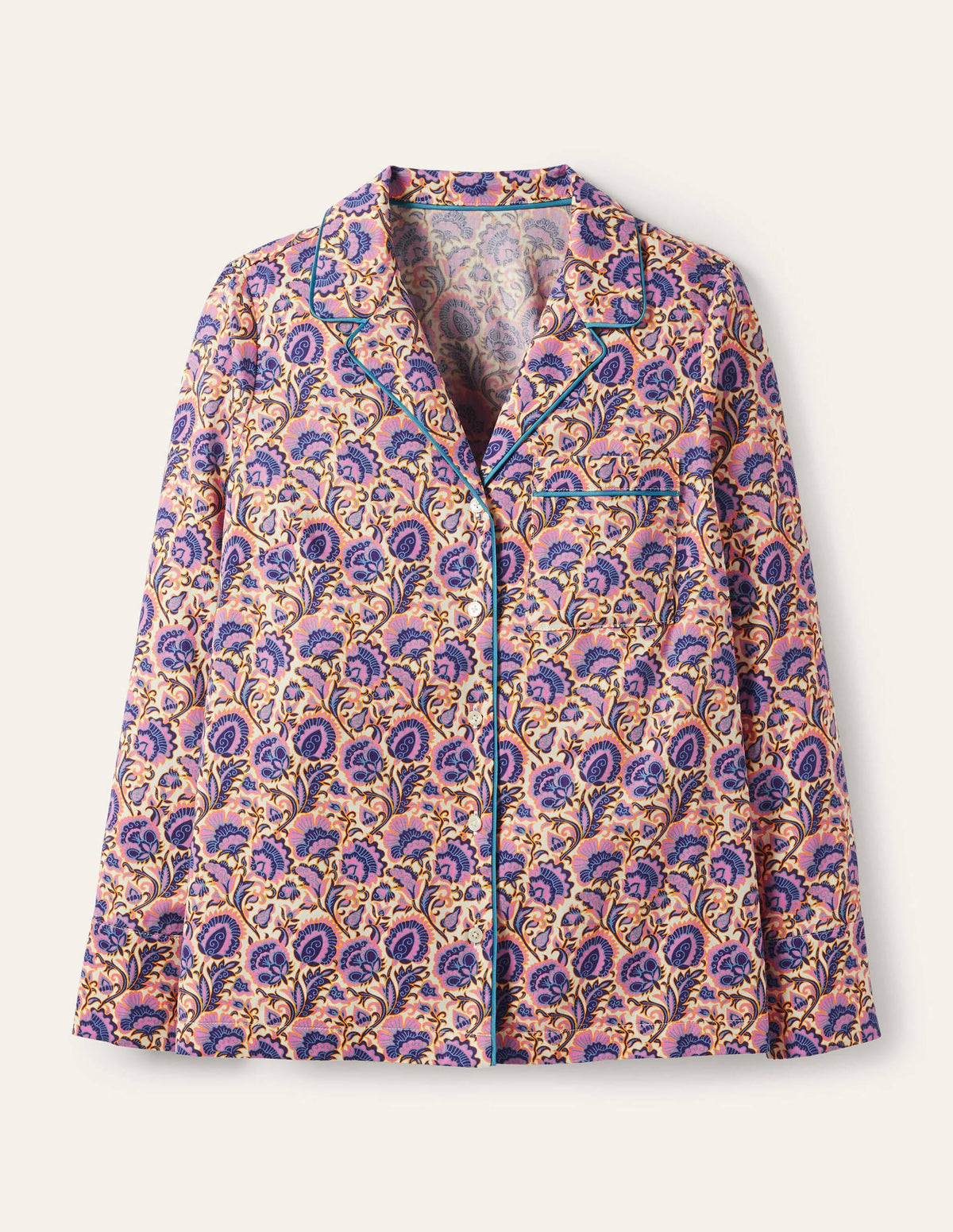 Janie Pajama Shirt-Ivory, Rich Floral-6