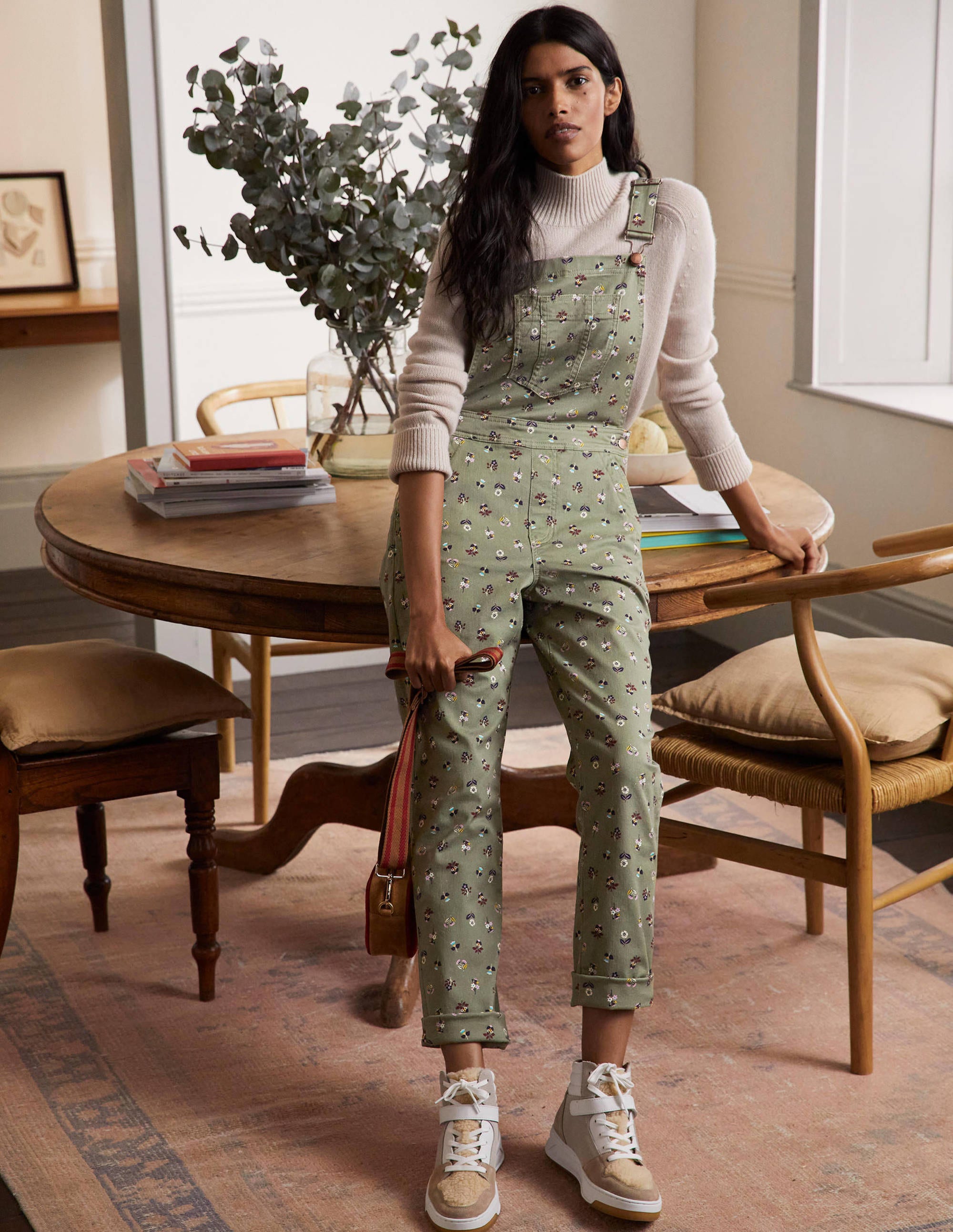 Girlfriend Overalls-Pale Khaki, Dainty Floral - Image 4