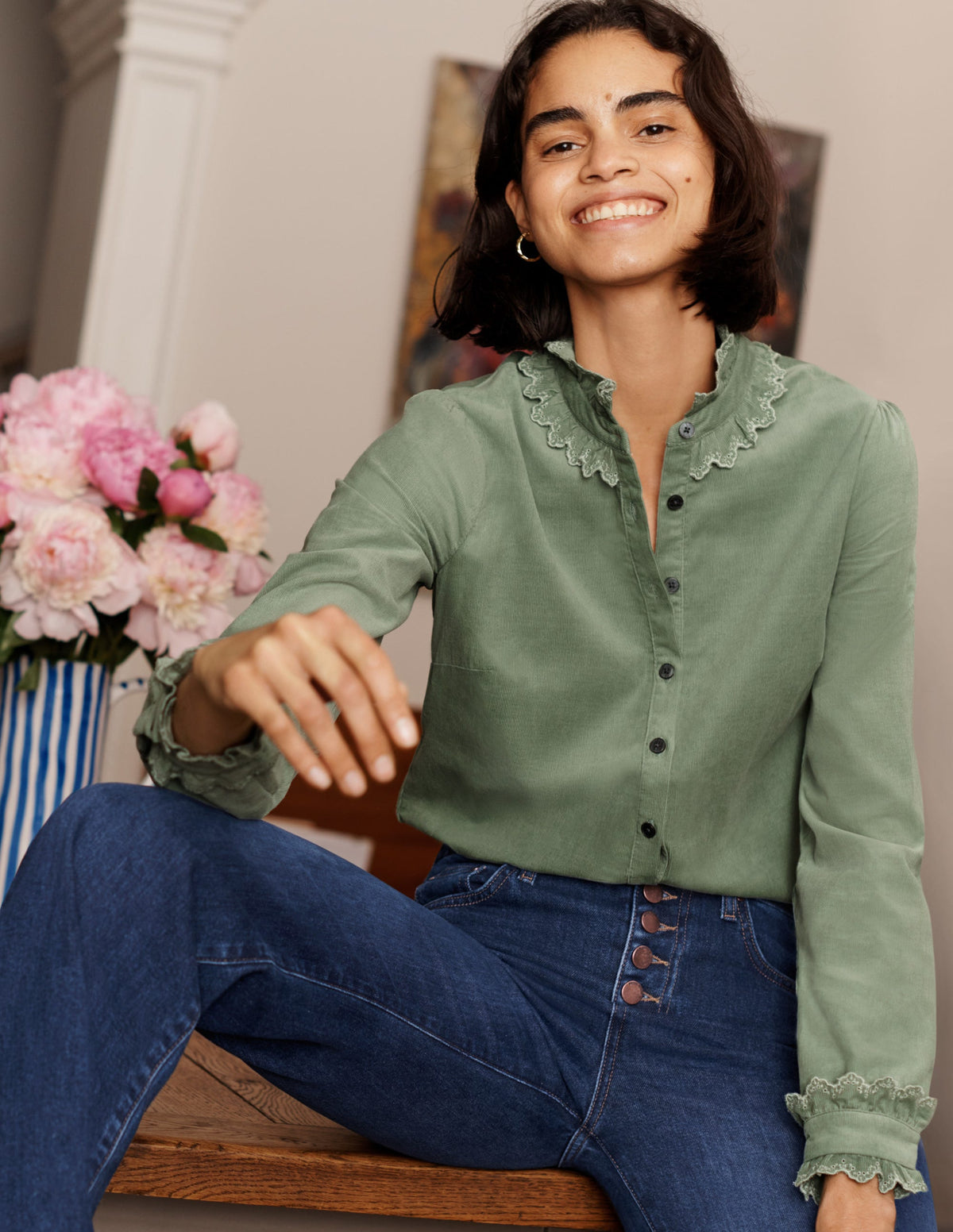 Eliza Broderie Shirt-Light Olive-5