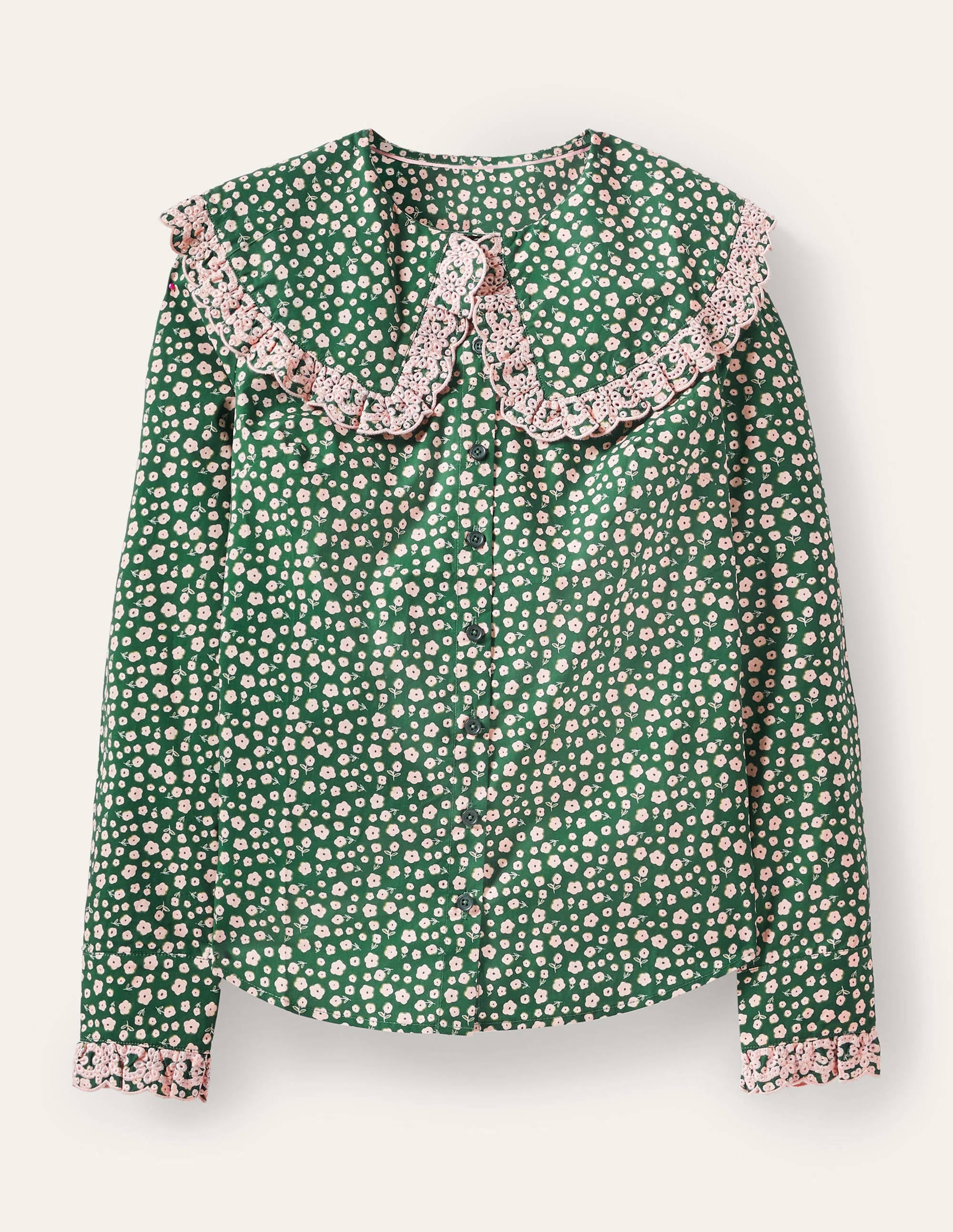 Statement Collar Cotton Shirt-Palm Leaf, Ditsy Daisy - Image 5