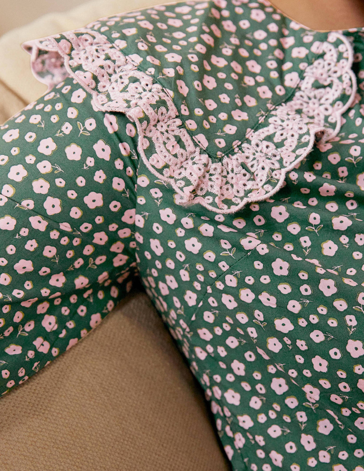 Statement Collar Cotton Shirt-Palm Leaf, Ditsy Daisy - Image 1