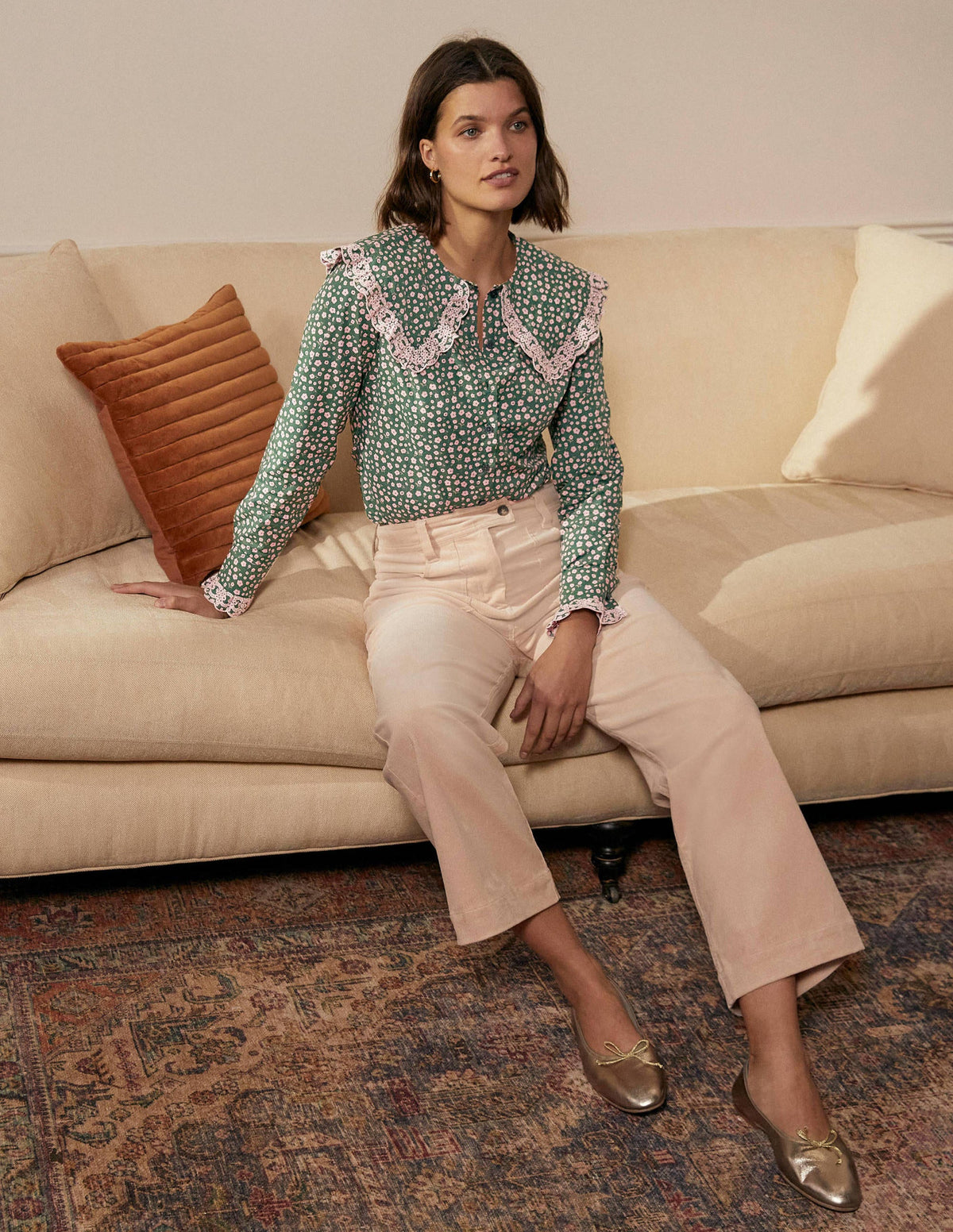 Statement Collar Cotton Shirt-Palm Leaf, Ditsy Daisy - Image 3