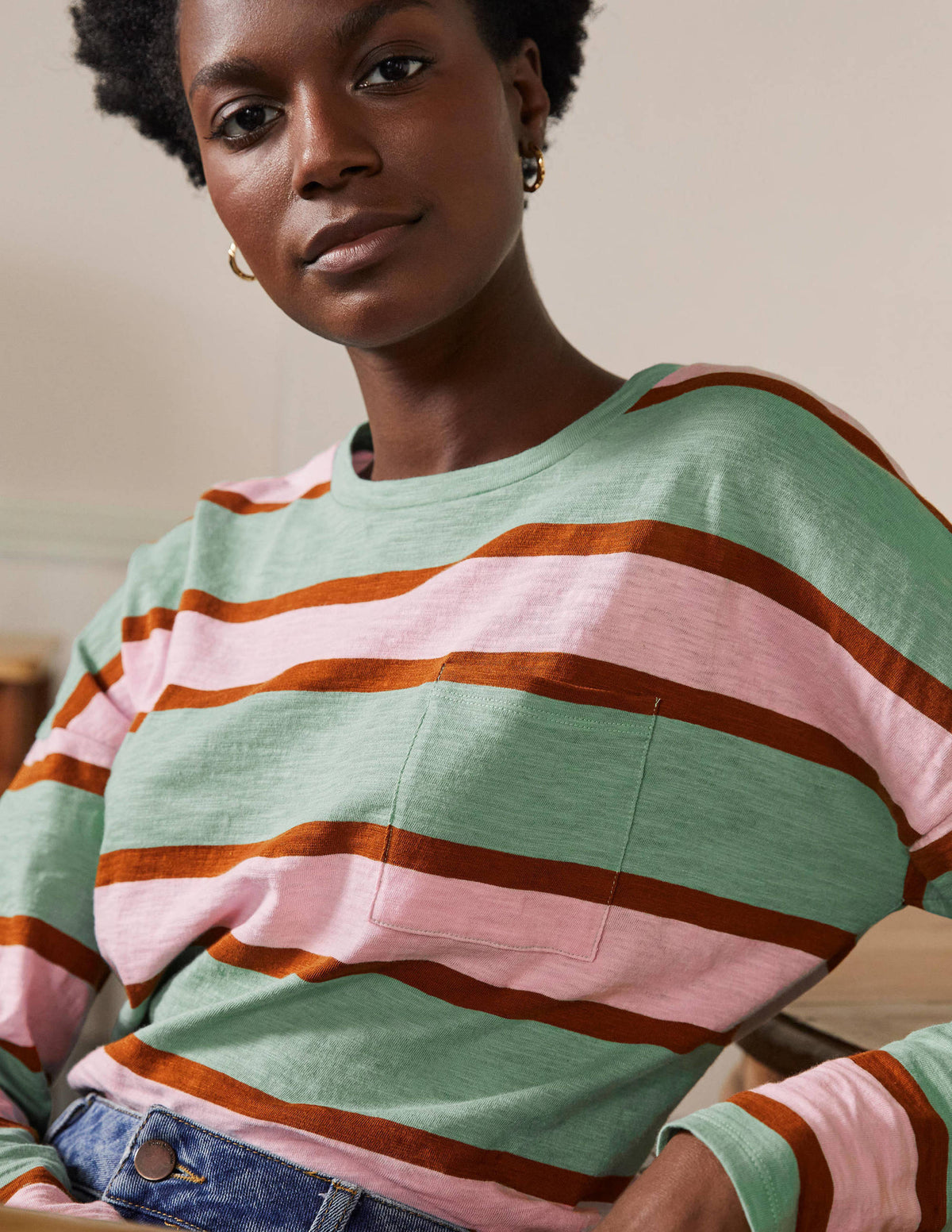 Boxy Jersey Tee-Duck Egg/ Coconut Stripe-1
