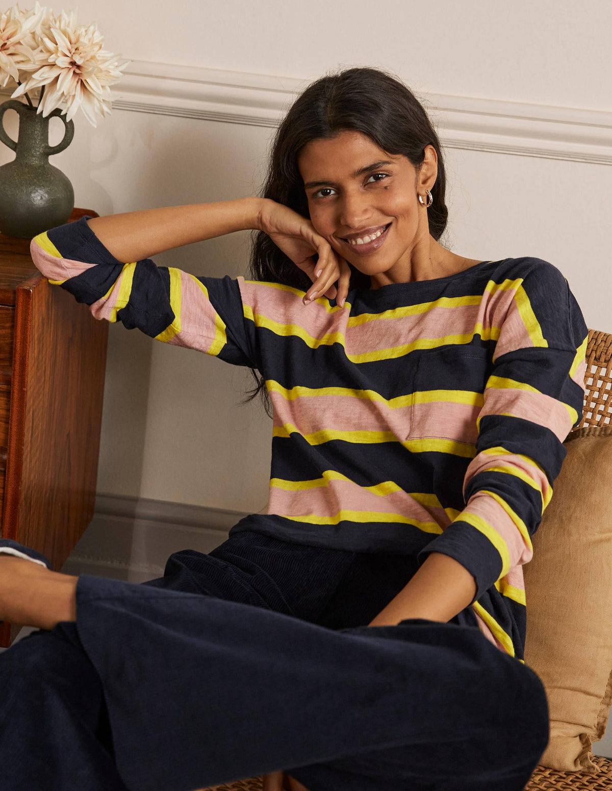 Boxy Jersey Tee-Navy/ Milkshake Stripe-4