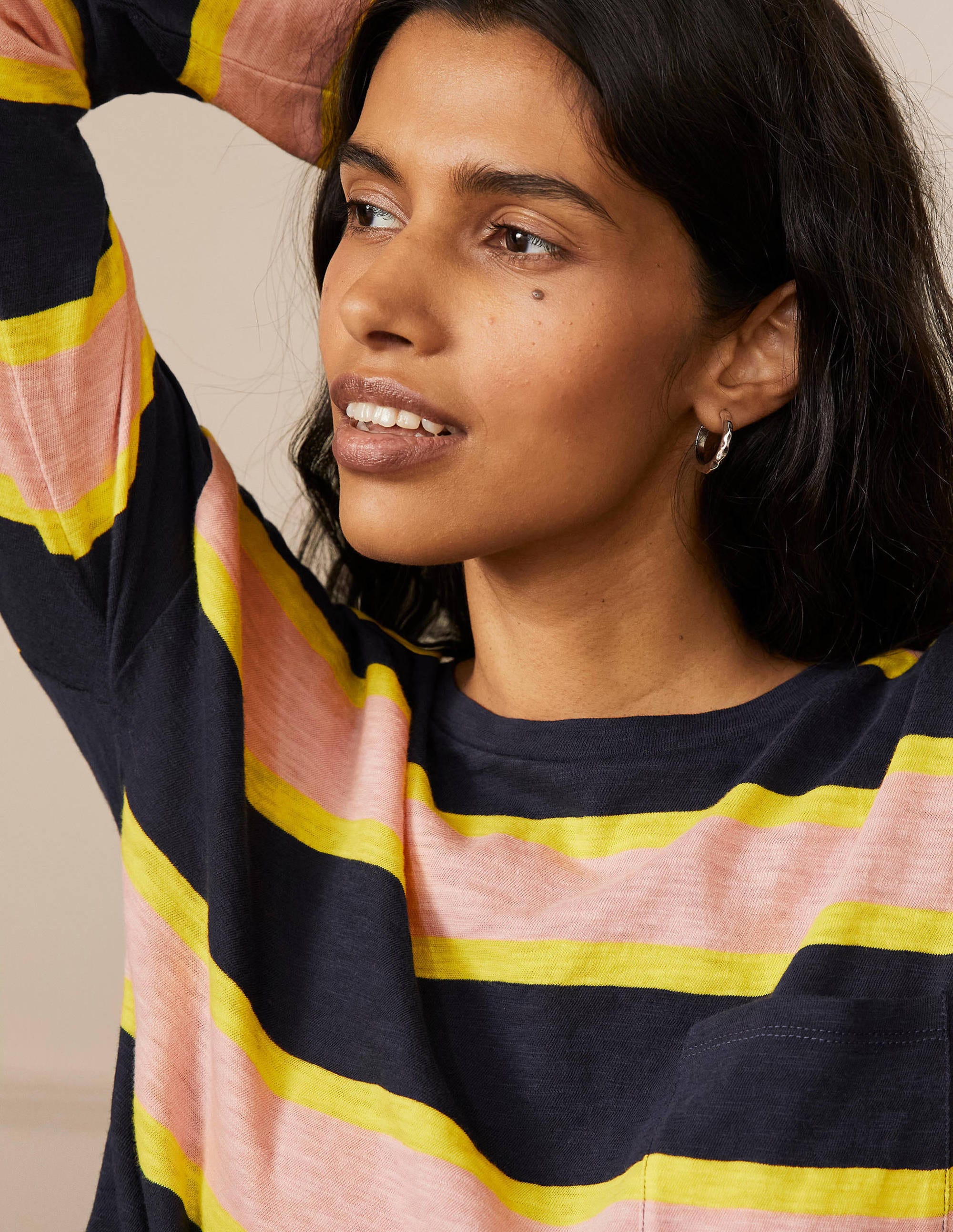 Boxy Jersey Tee-Navy/ Milkshake Stripe - Image 1