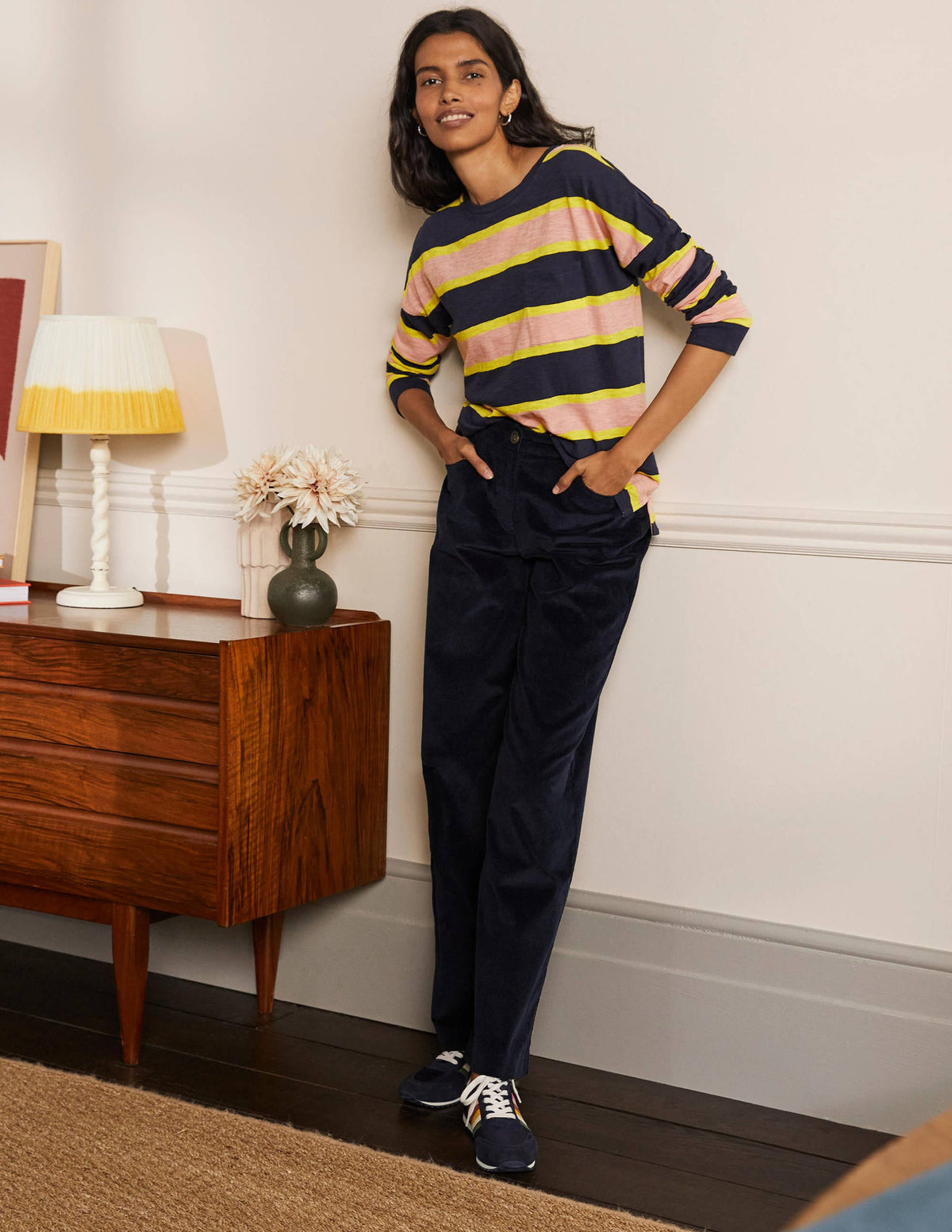 Boxy Jersey Tee-Navy/ Milkshake Stripe-3