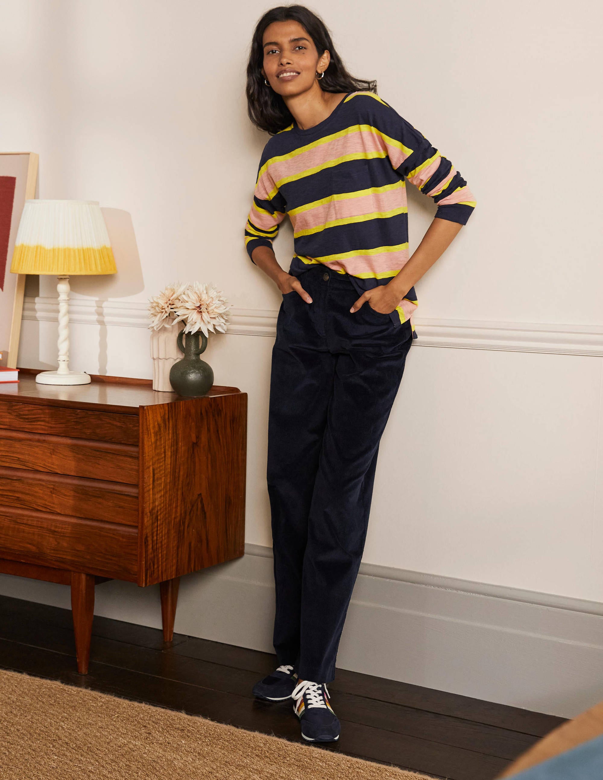 Boxy Jersey Tee-Navy/ Milkshake Stripe - Image 3