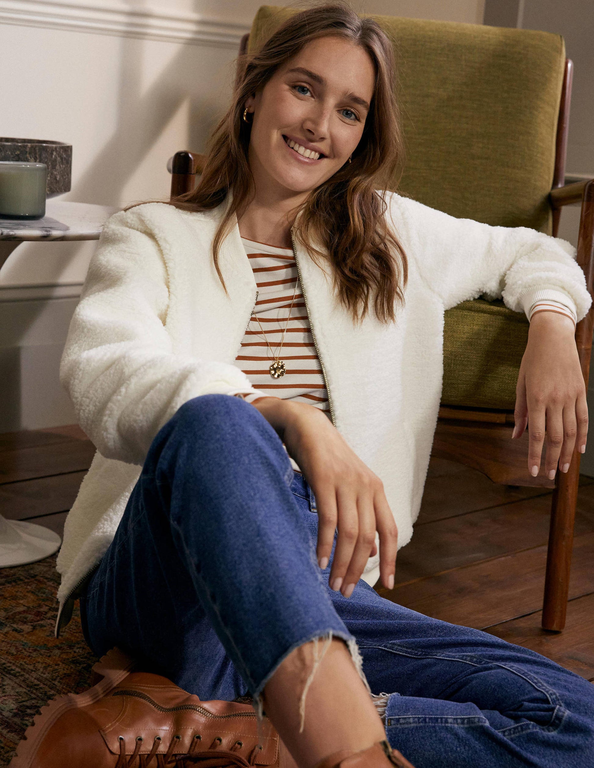 Teddy Zip-Through Jacket-Ivory-5