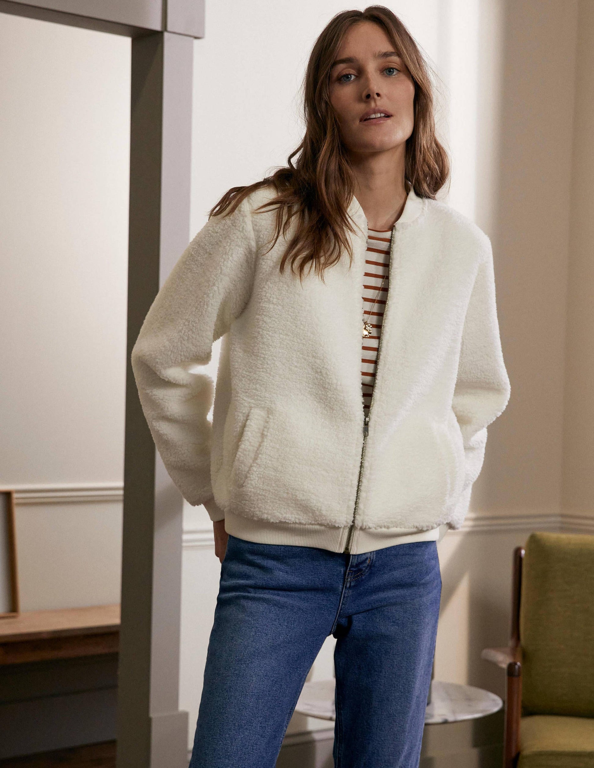 Teddy Zip-Through Jacket-Ivory-3