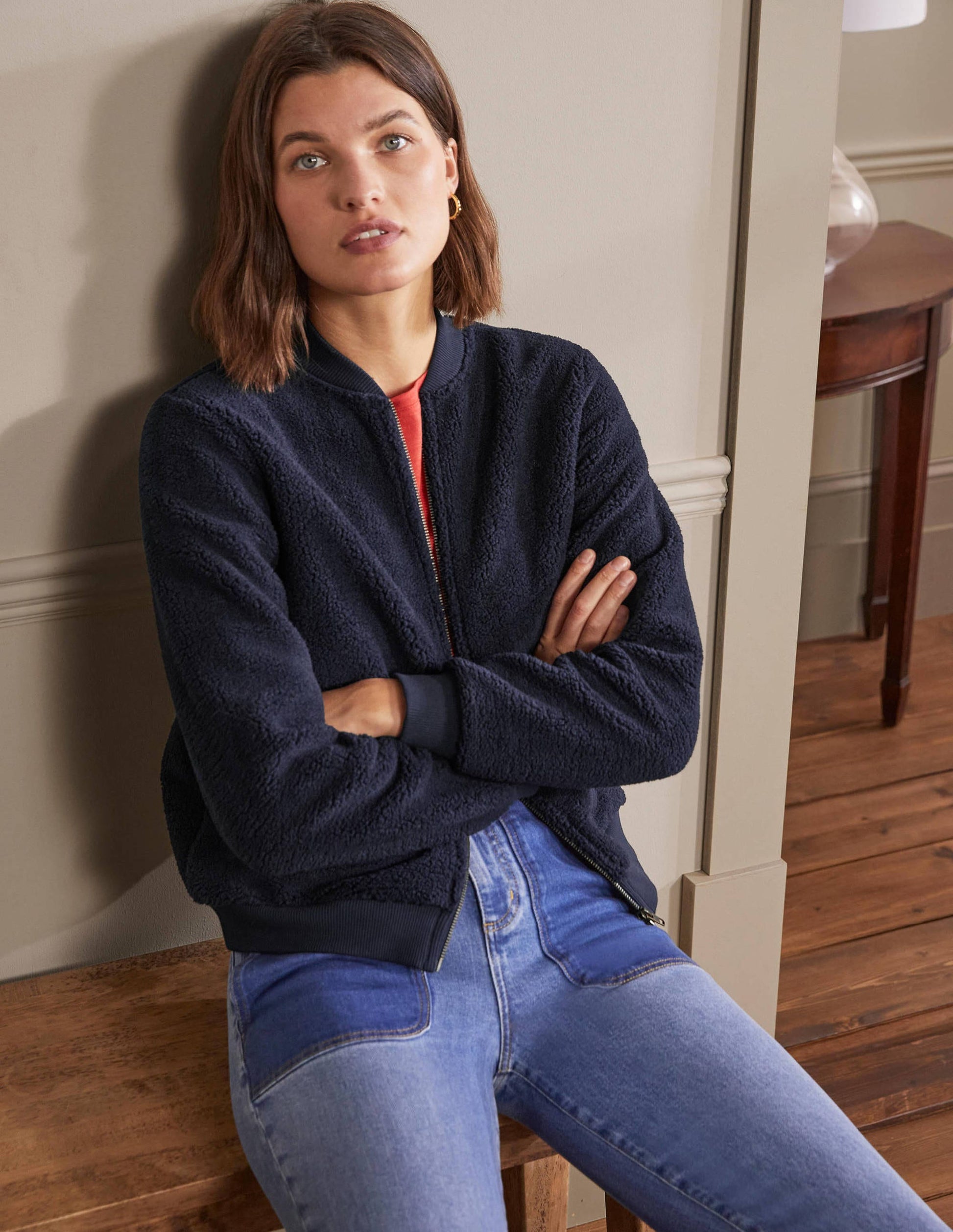 Teddy Zip-Through Jacket-Navy-4