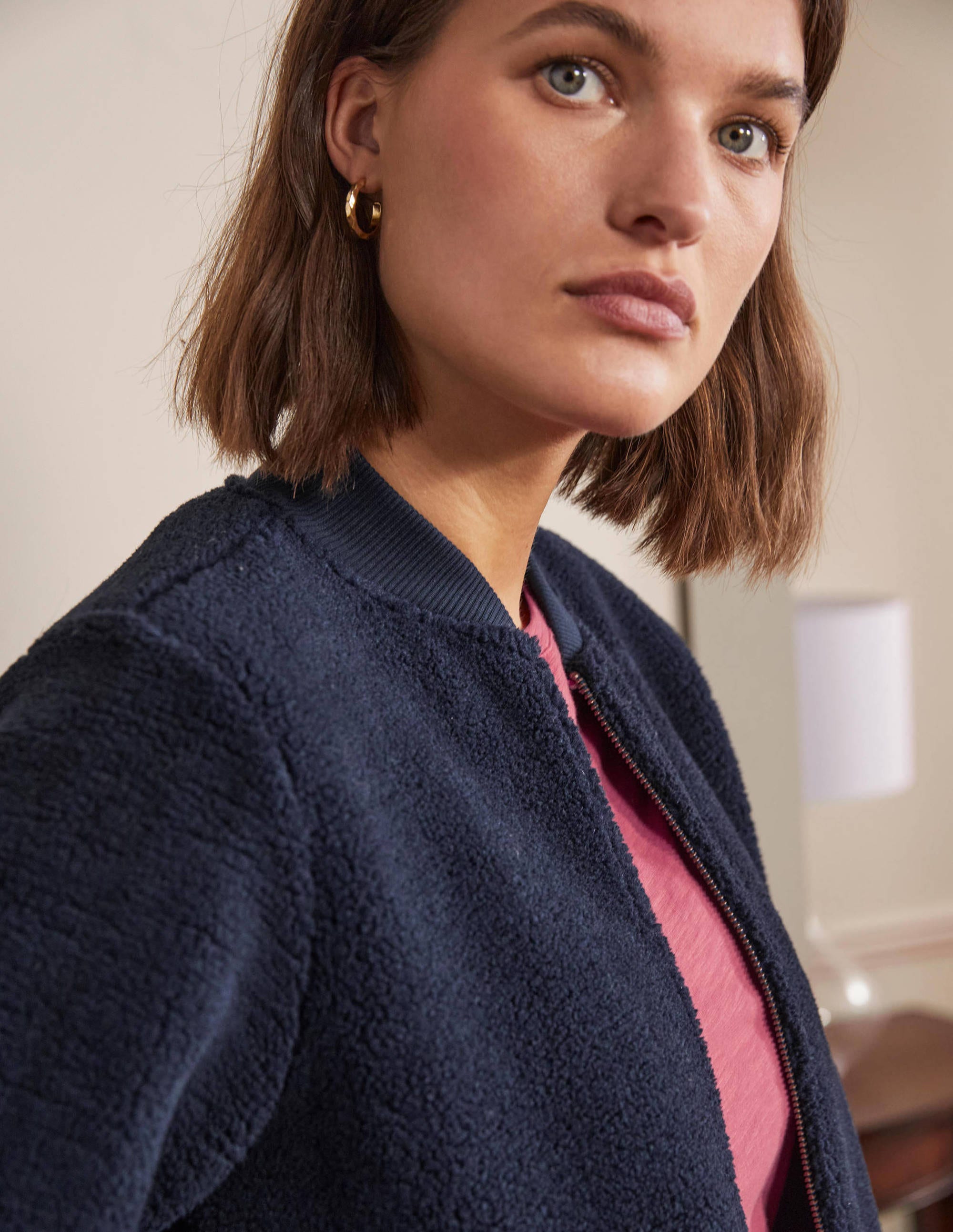 Teddy Zip-Through Jacket-Navy - Image 1