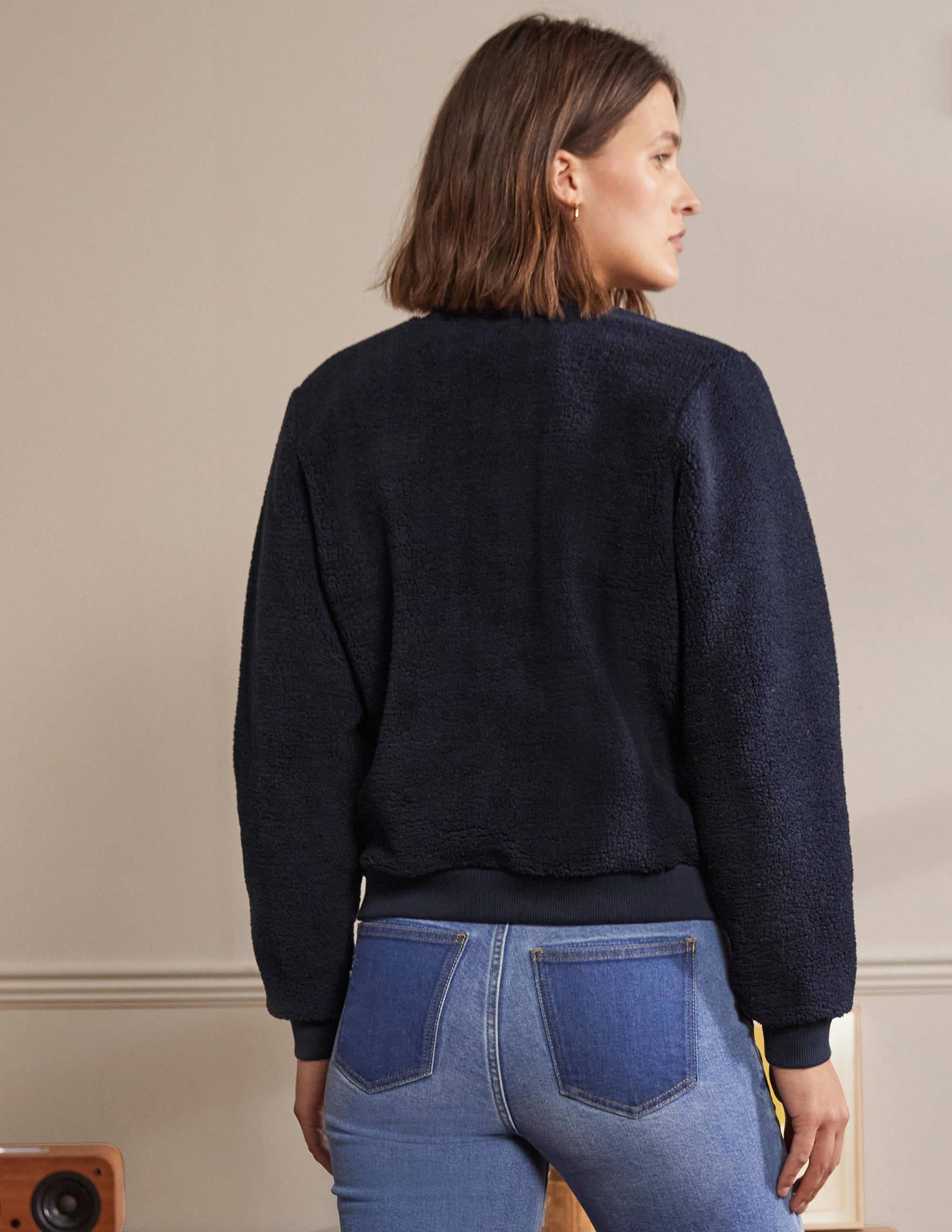Teddy Zip-Through Jacket-Navy - Image 2