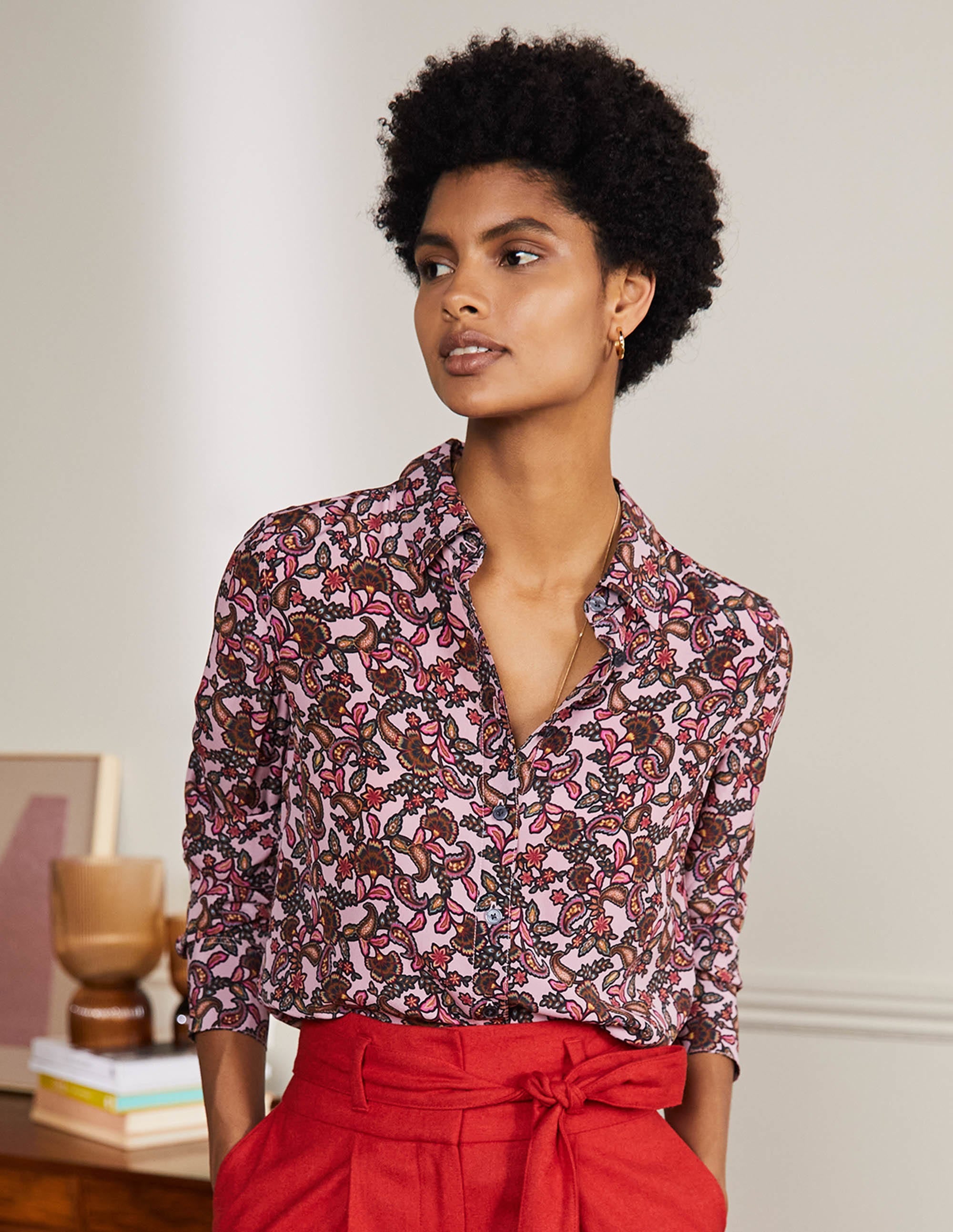 Silk Shirt-Old Rose, Exotic Floral - Image 4