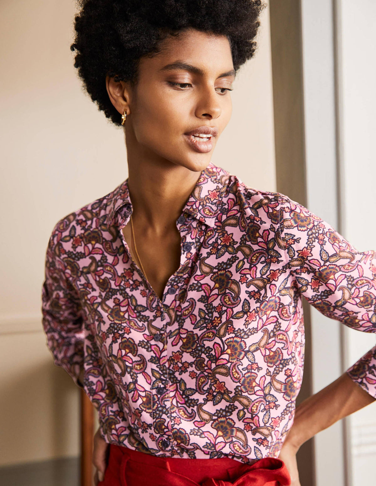 Silk Shirt-Old Rose, Exotic Floral - Image 1