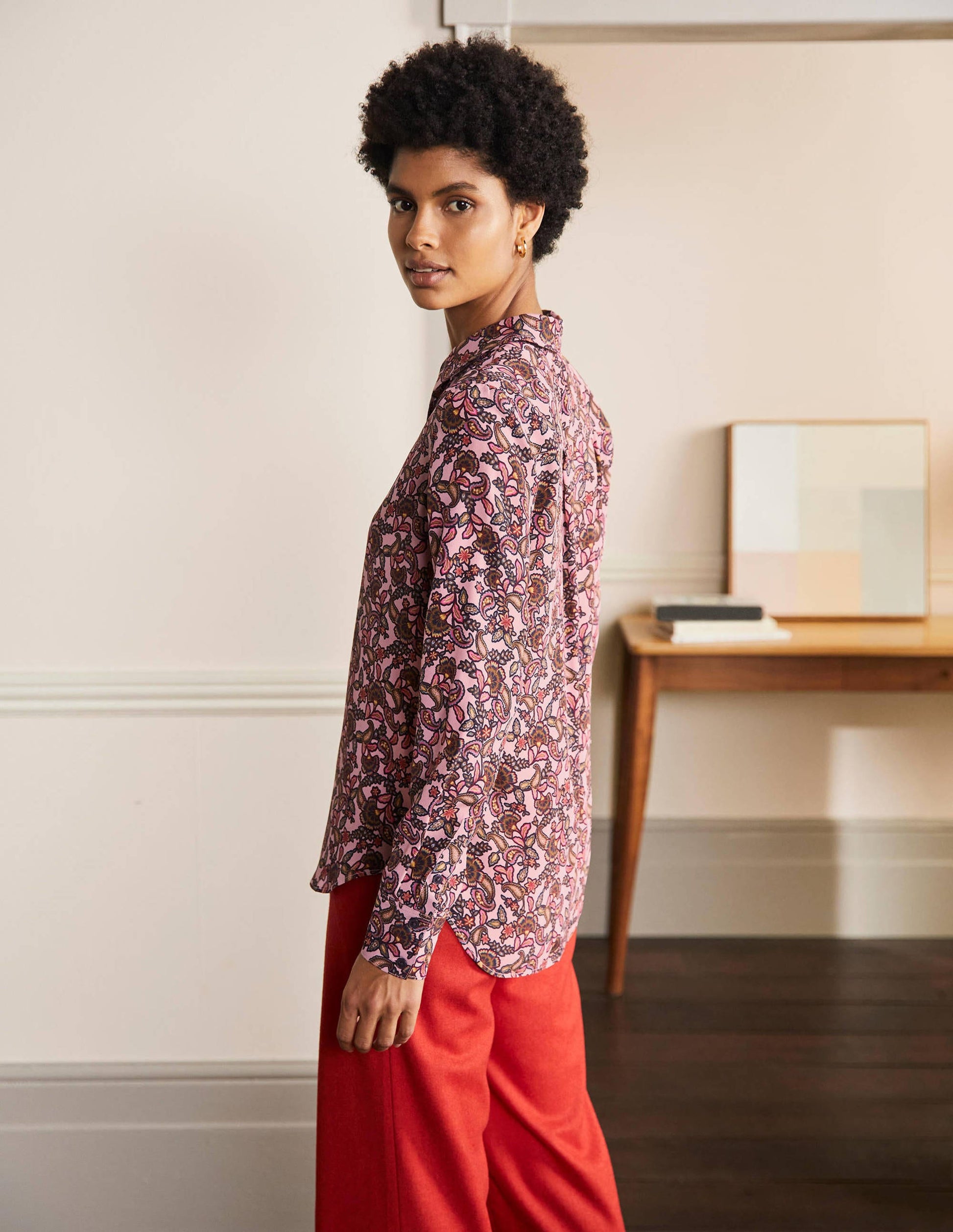 Silk Shirt-Old Rose, Exotic Floral-2