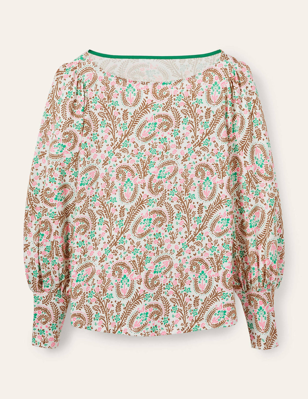 Blouson Jersey Top-Ivory, Floral Paisley-6