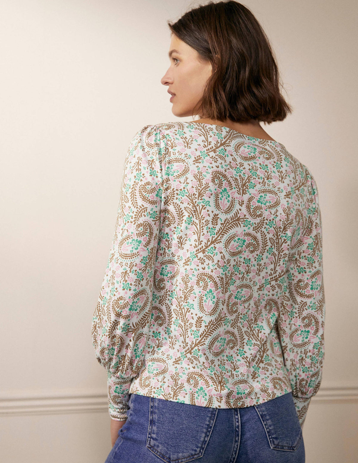 Blouson Jersey Top-Ivory, Floral Paisley - Image 2