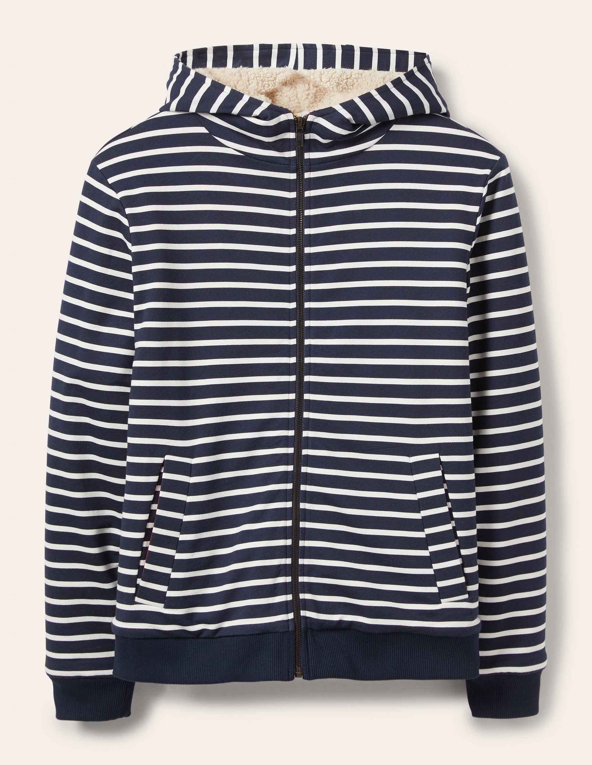 Teddy Lined Zip Through-Navy/ Ivory-5