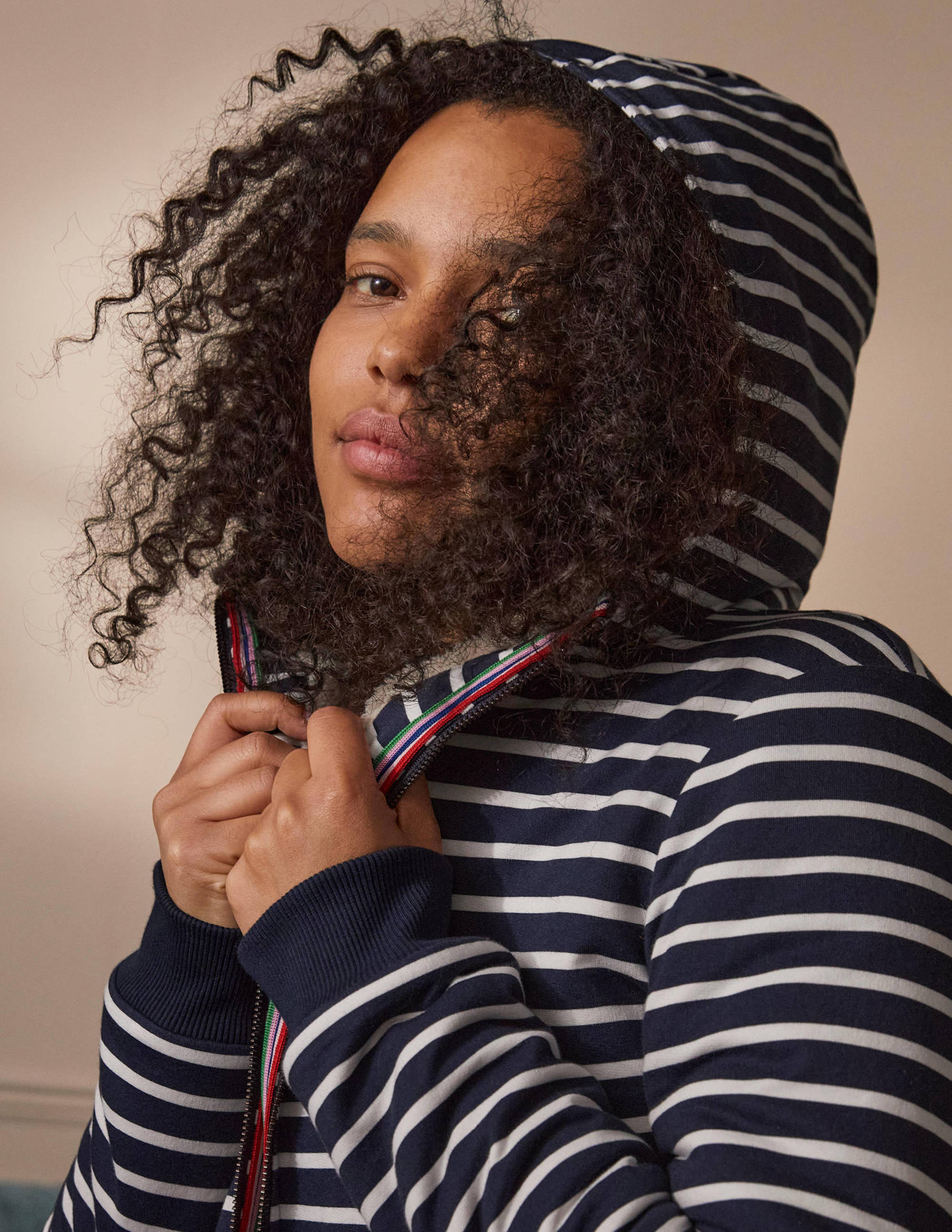 Teddy Lined Zip Through-Navy/ Ivory - Image 1