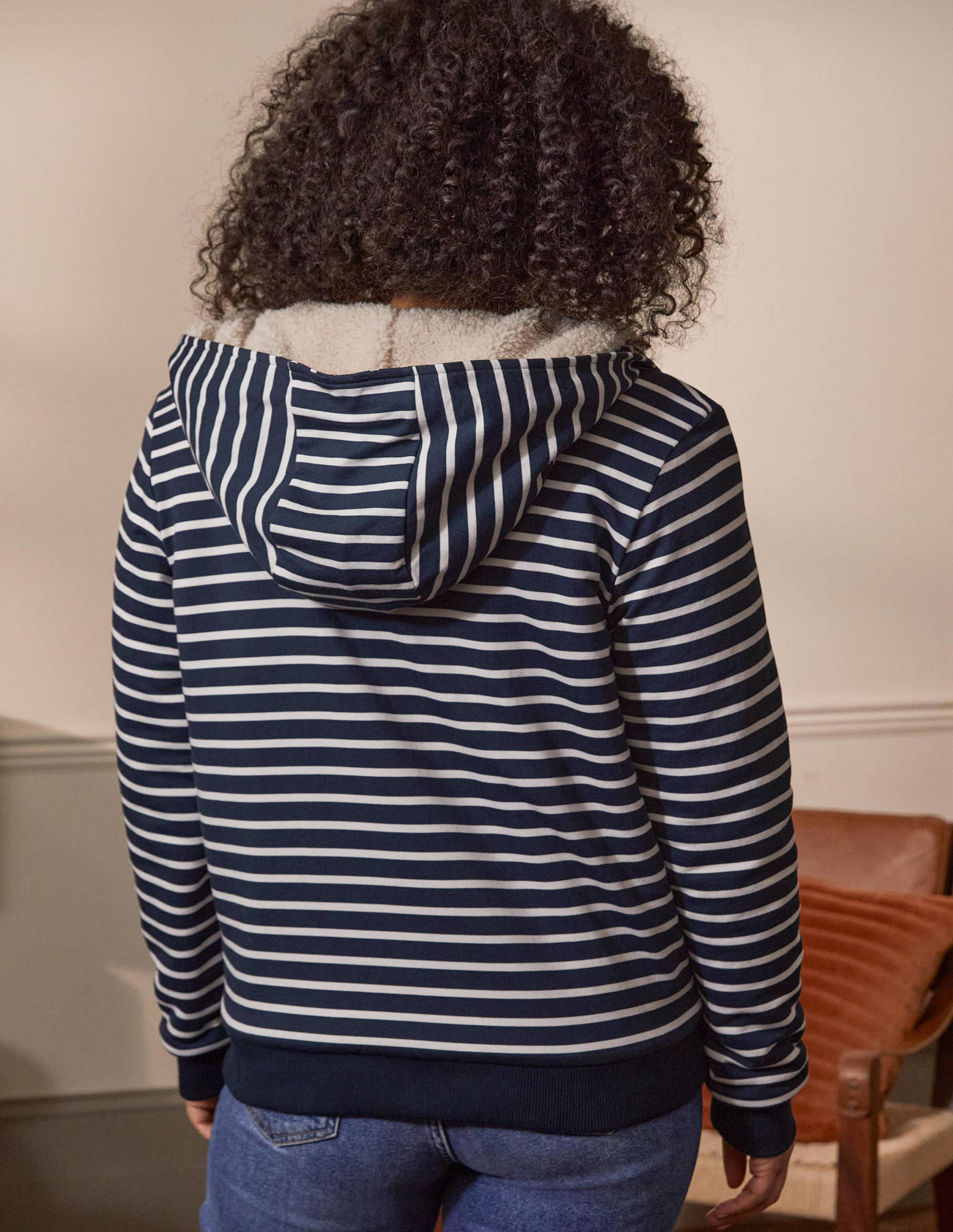 Teddy Lined Zip Through-Navy/ Ivory - Image 2