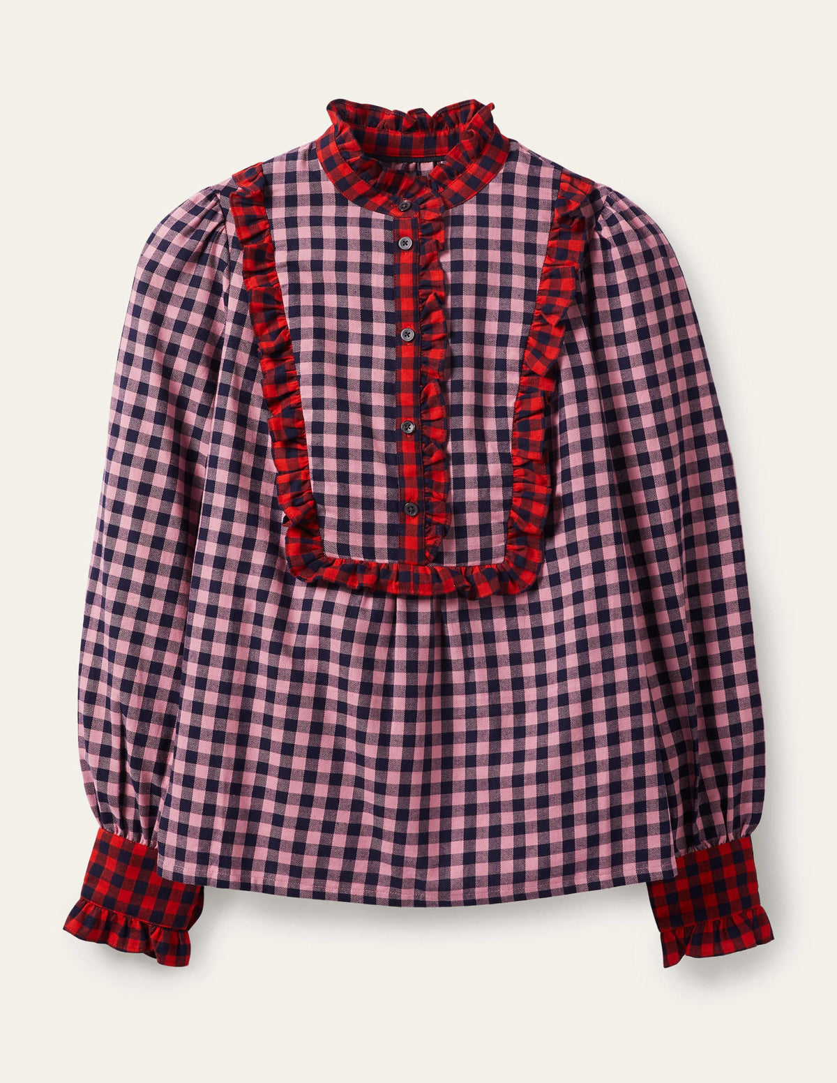 Isla Frill Detail Blouse-Formica Pink and Navy Gingham-9