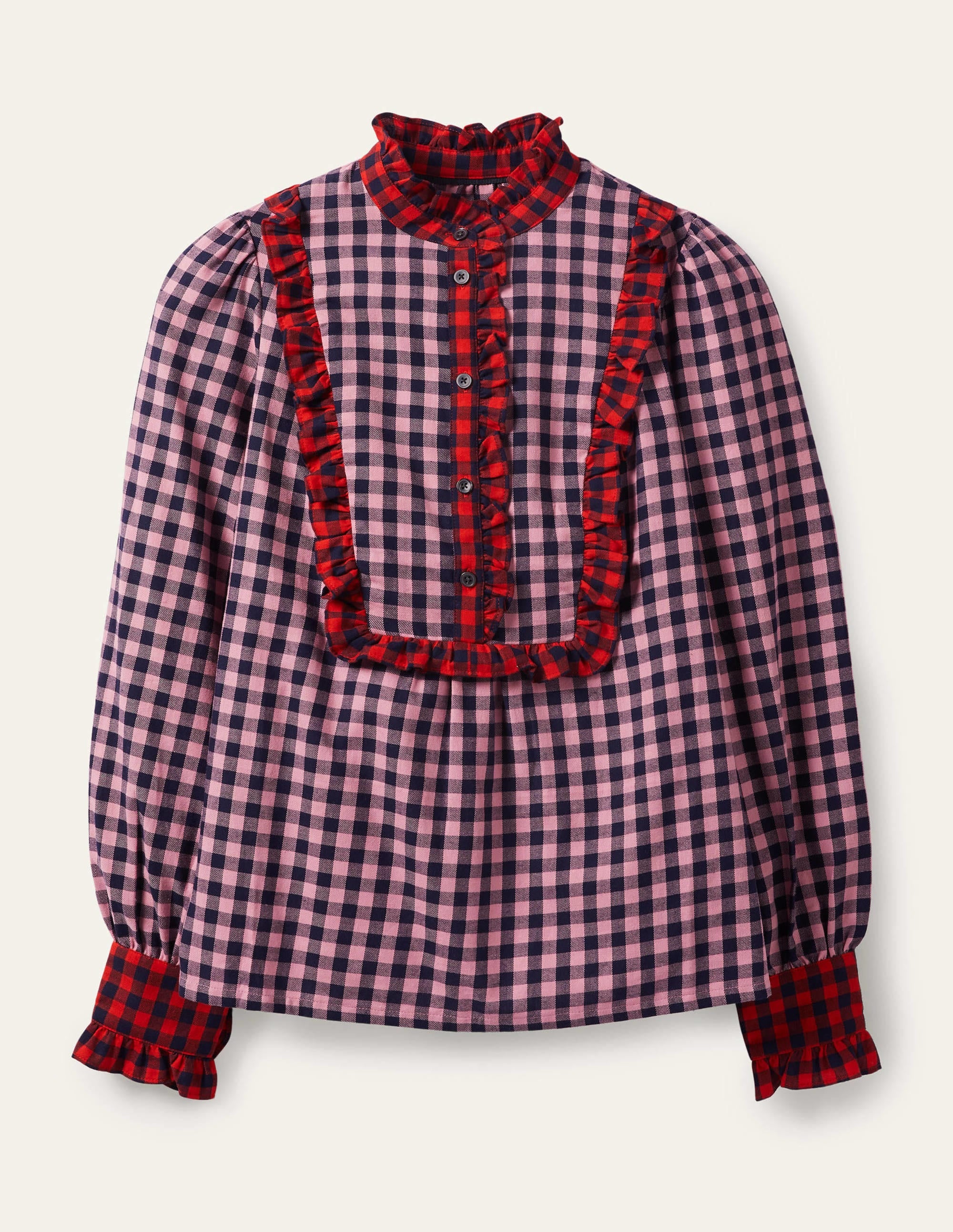Isla Frill Detail Blouse-Formica Pink and Navy Gingham - Image 9