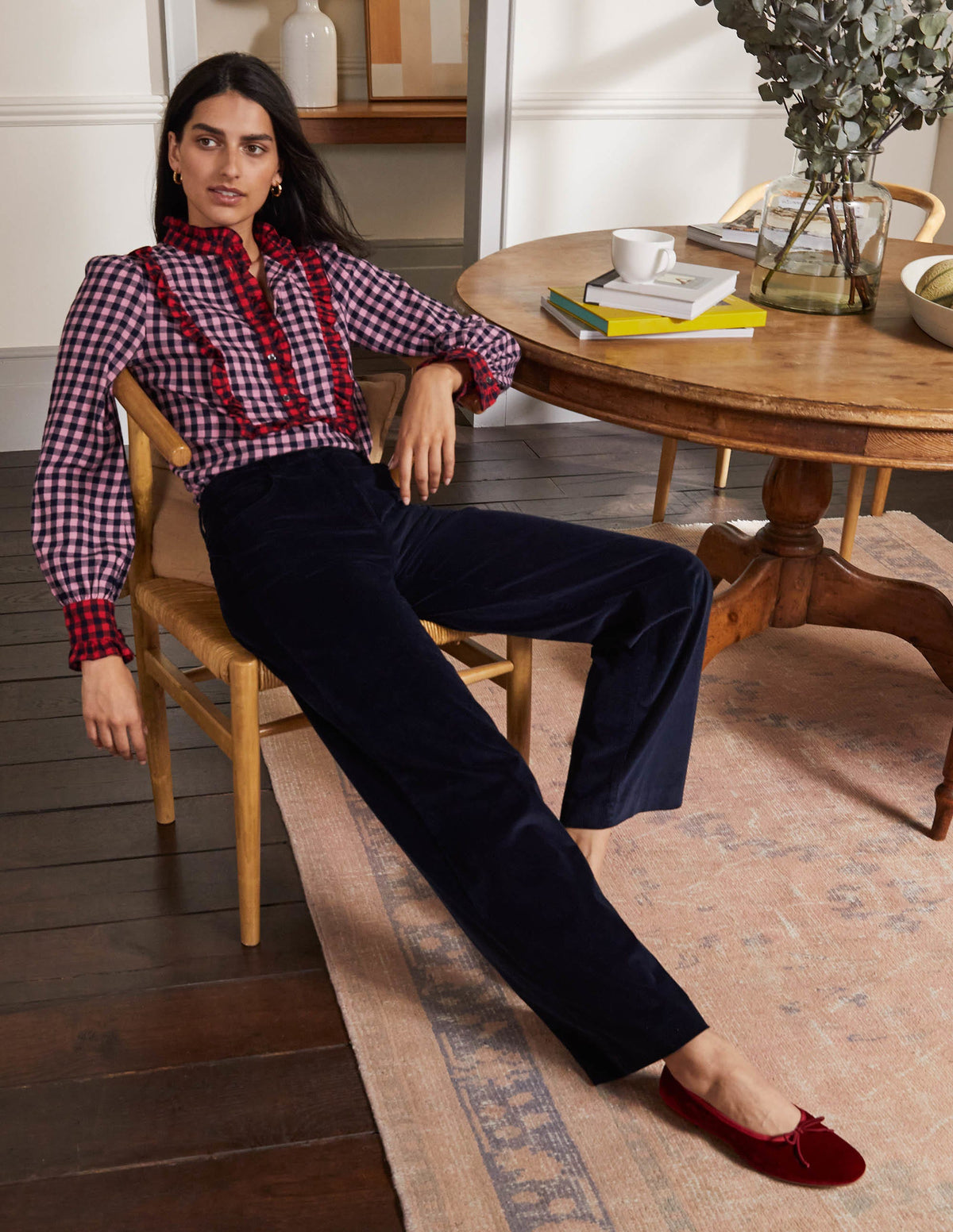 Isla Frill Detail Blouse-Formica Pink and Navy Gingham - Image 5