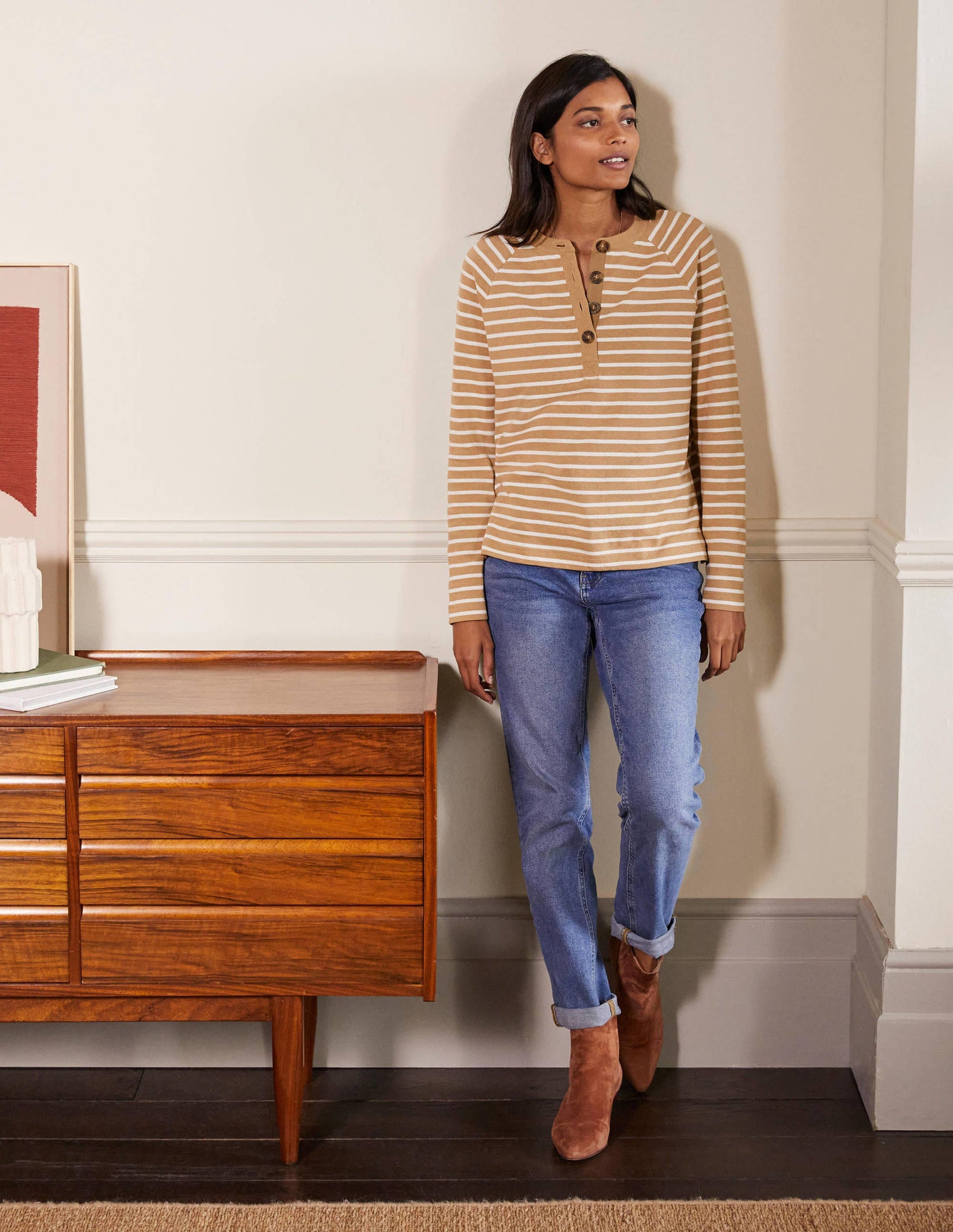 Mariner Henley Top-Camel/Ivory-3