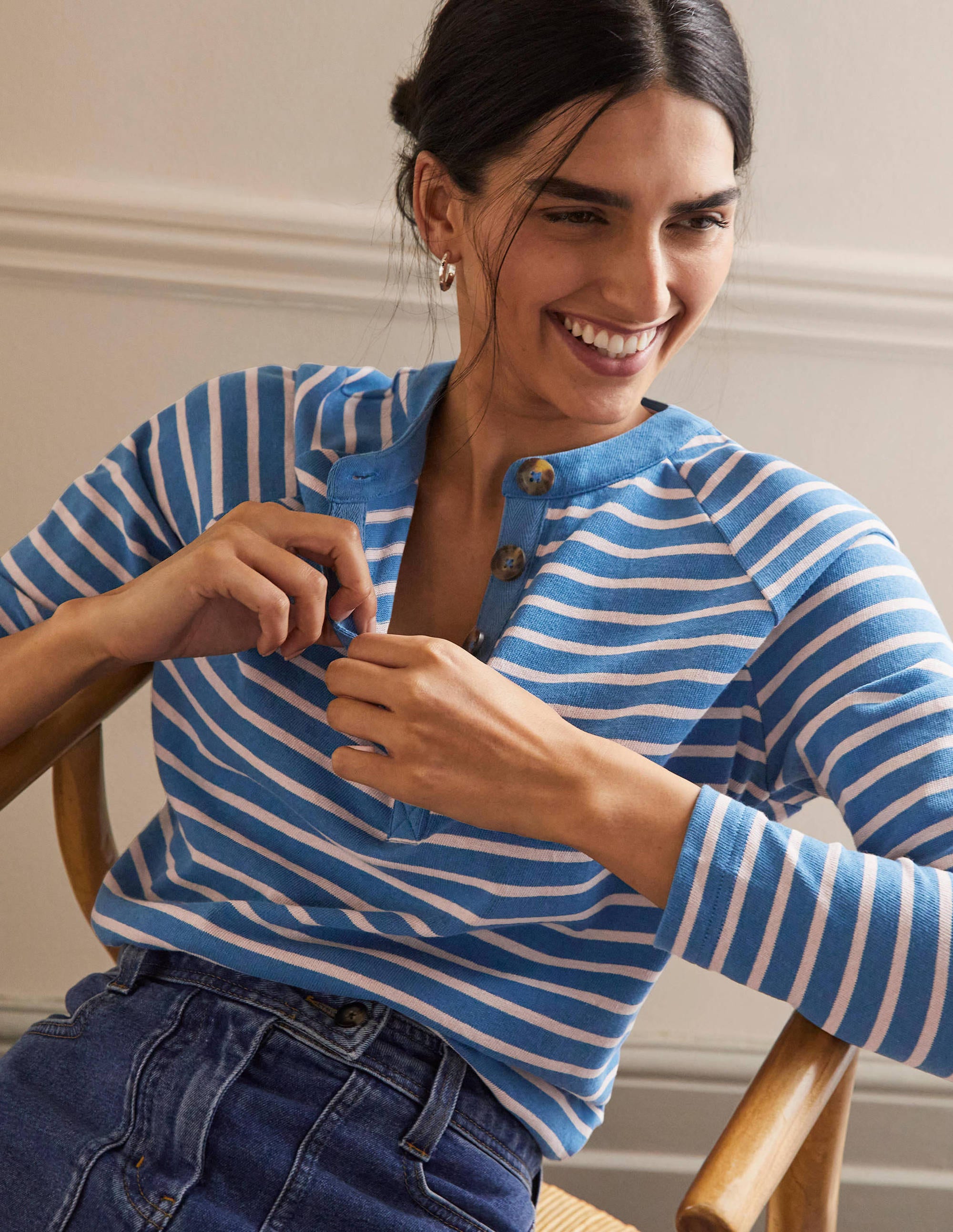 Mariner Henley Top-Blue Ribbon/Milkshake - Image 2