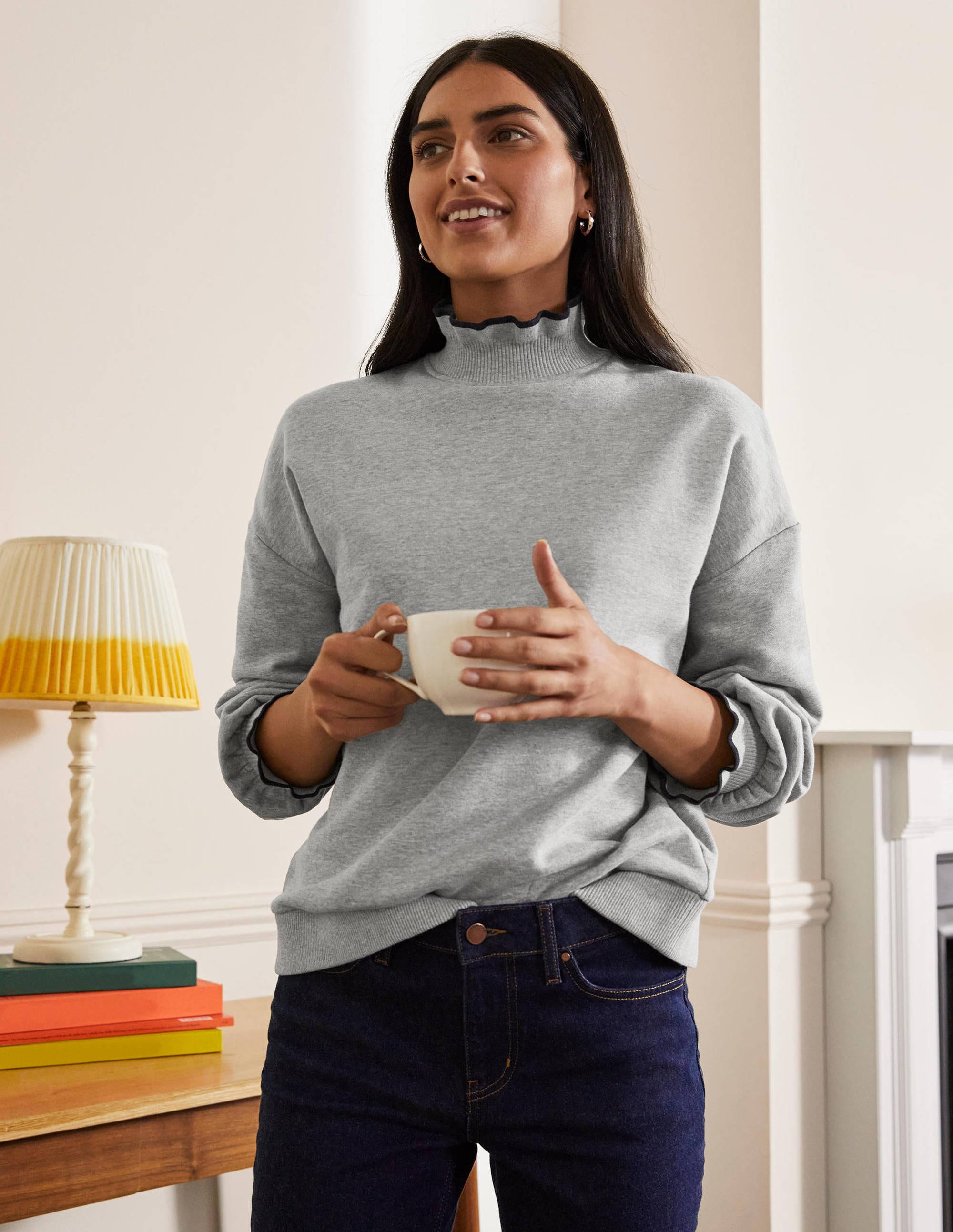 Ruffle Detail Sweatshirt-Grey Marl - Image 5